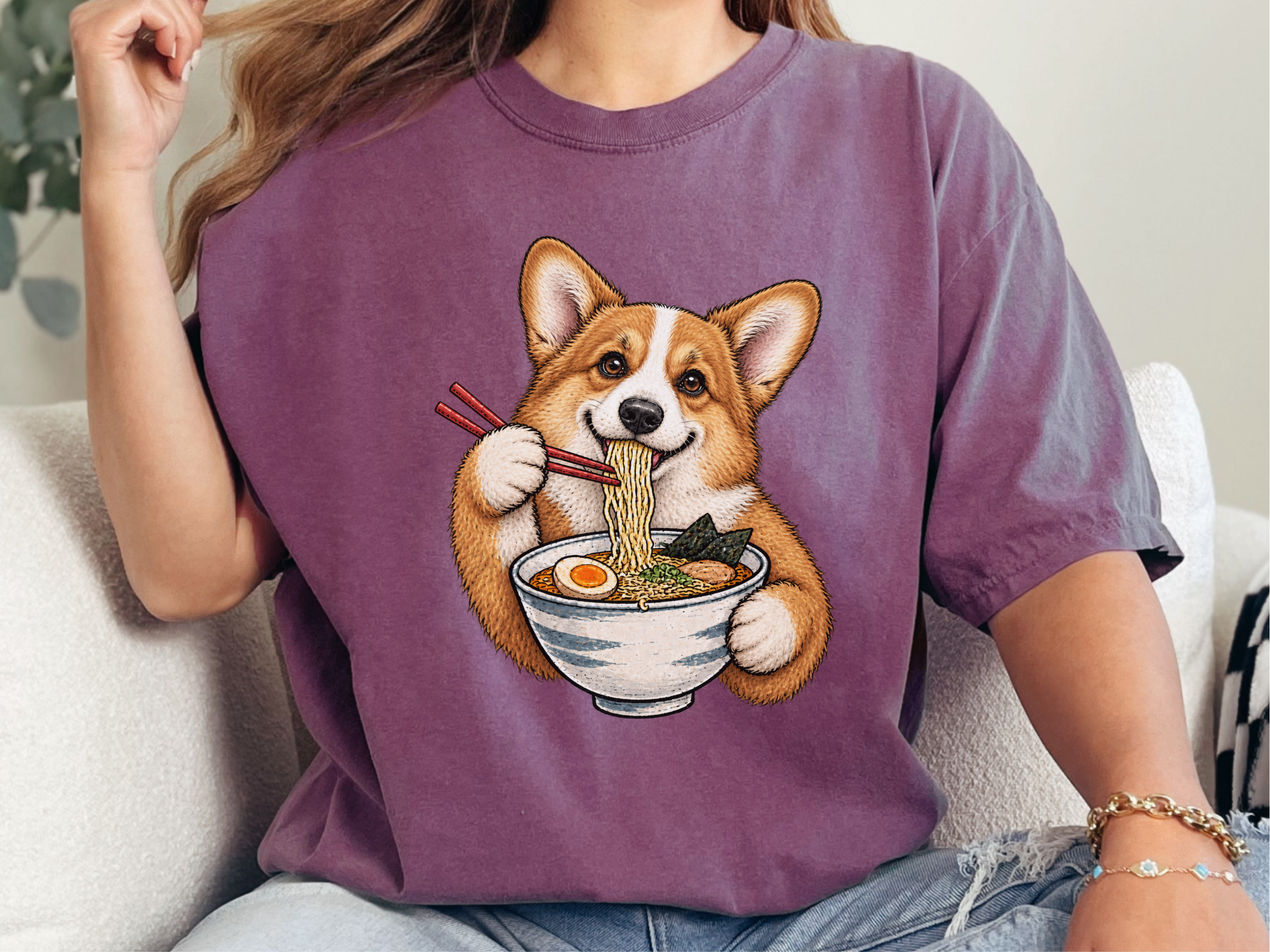 Corgi Eating Ramen Noodles doodle dog shirt - photo 6