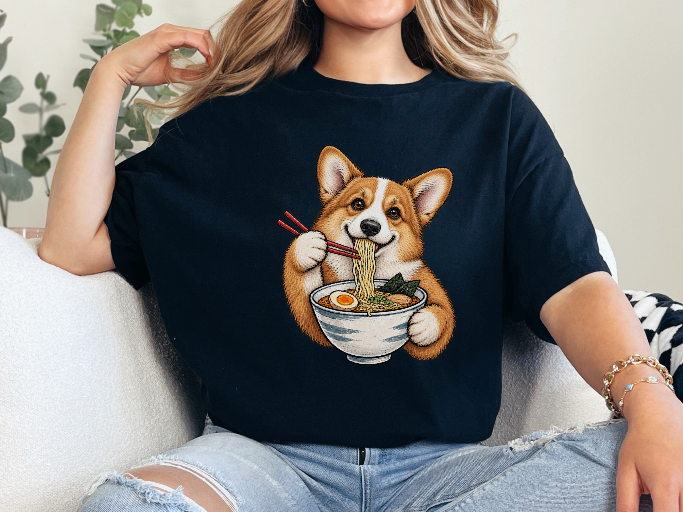 Corgi Eating Ramen Noodles doodle dog shirt - photo 3