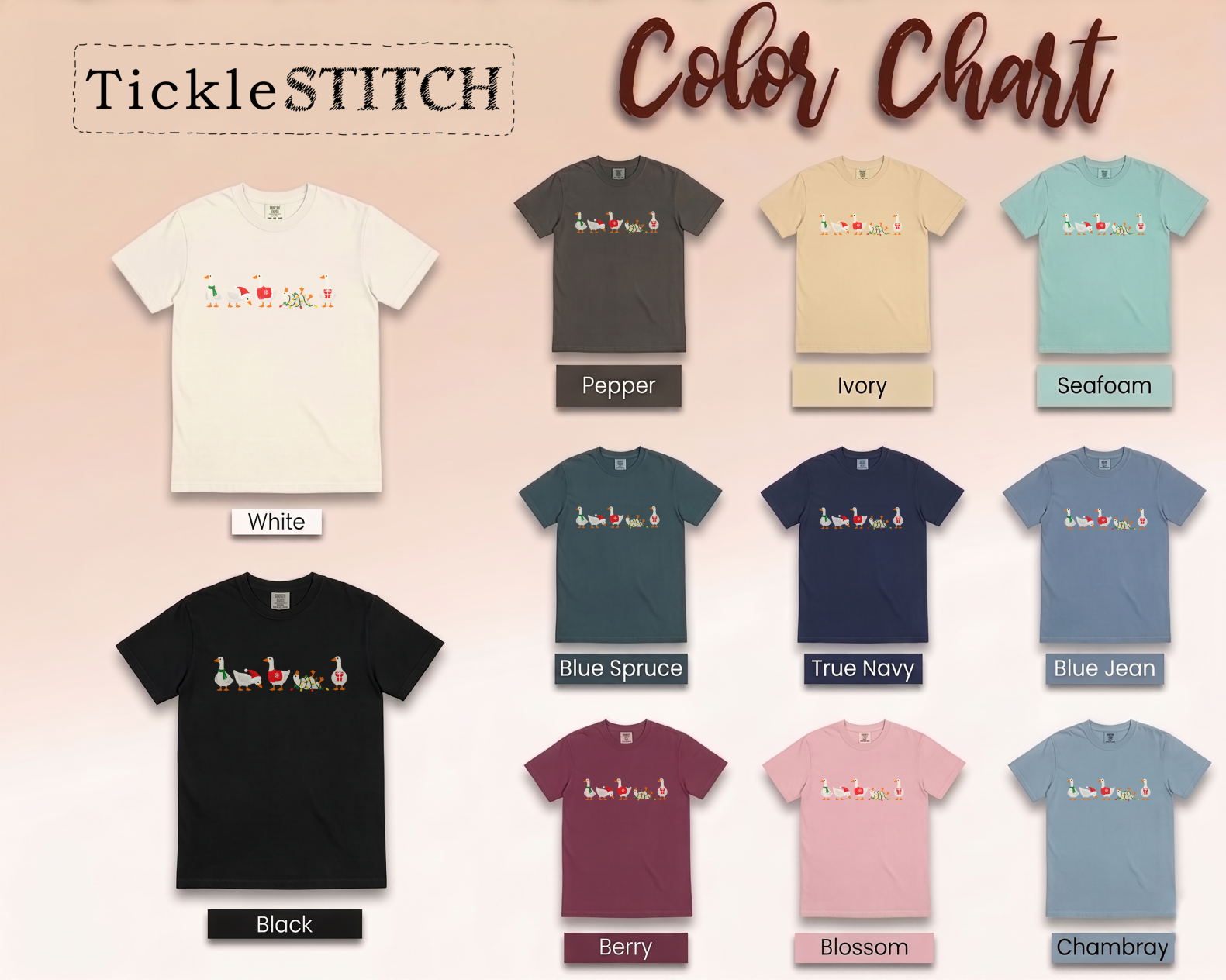Festive Christmas Goose Lineup funny shirt - colour options