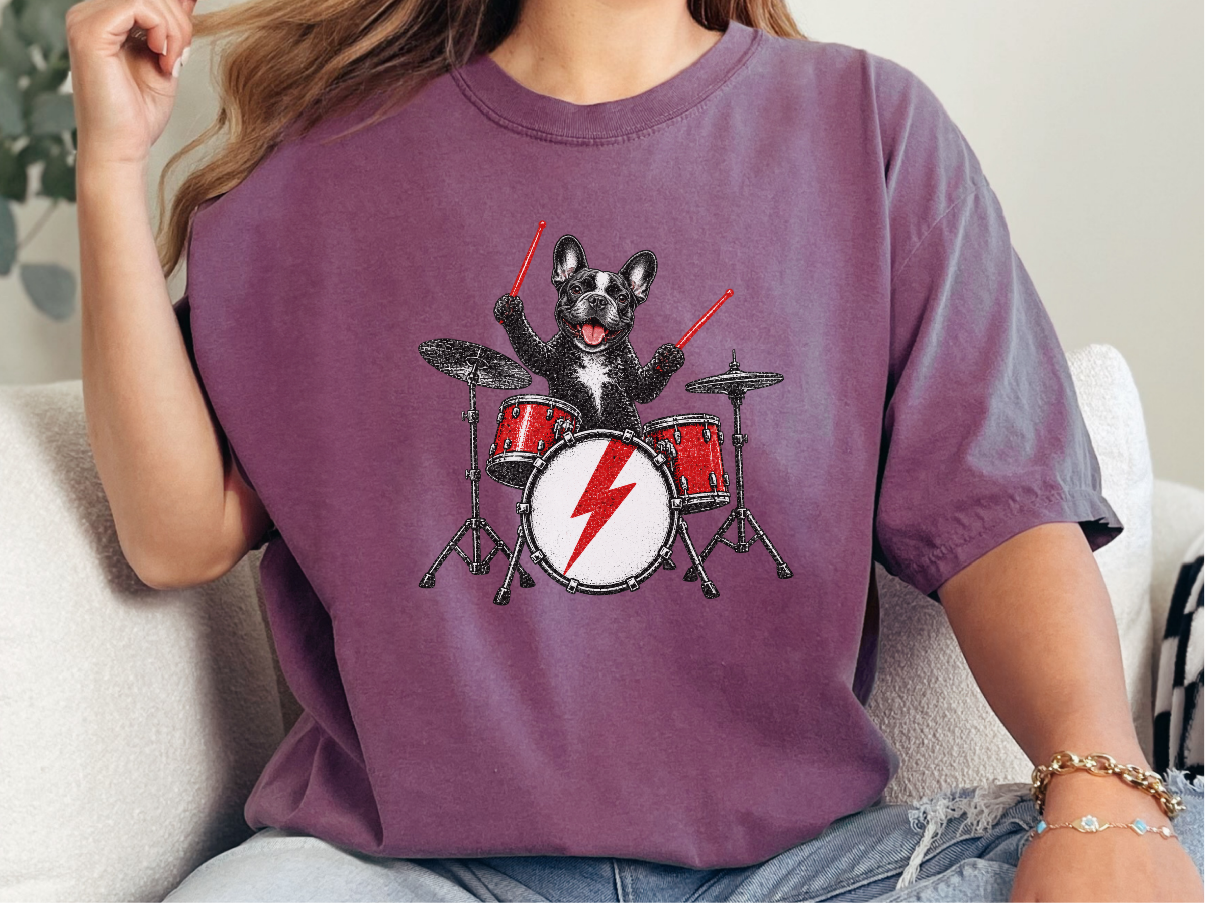 French Bulldog Rocker Drummer doodle dog shirt - photo 6