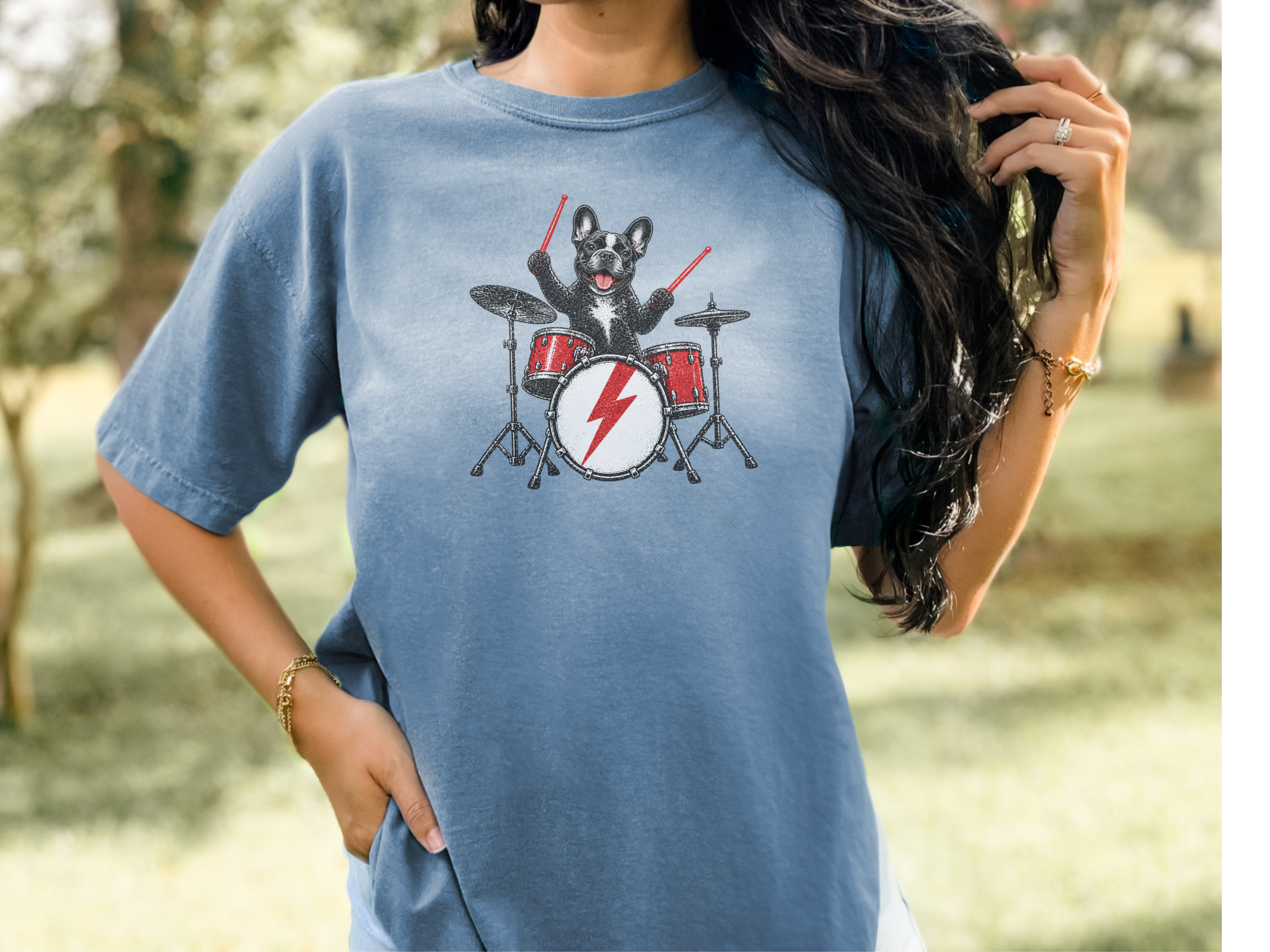 French Bulldog Rocker Drummer doodle dog shirt - photo 7