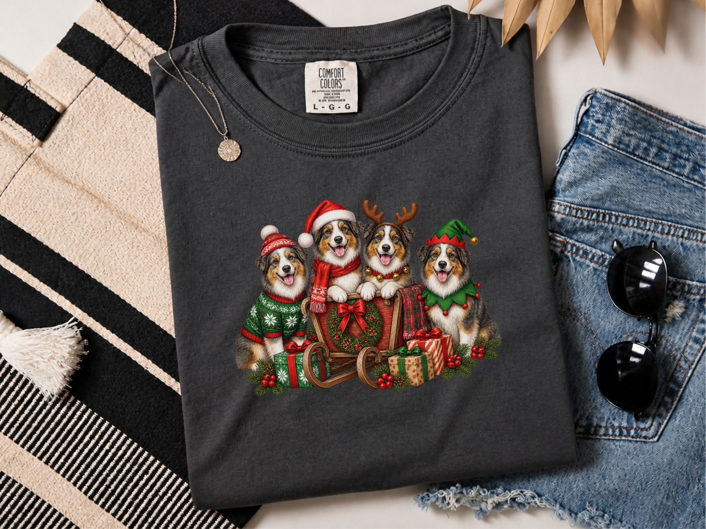 Christmas Australian Shepherds Sleigh Group