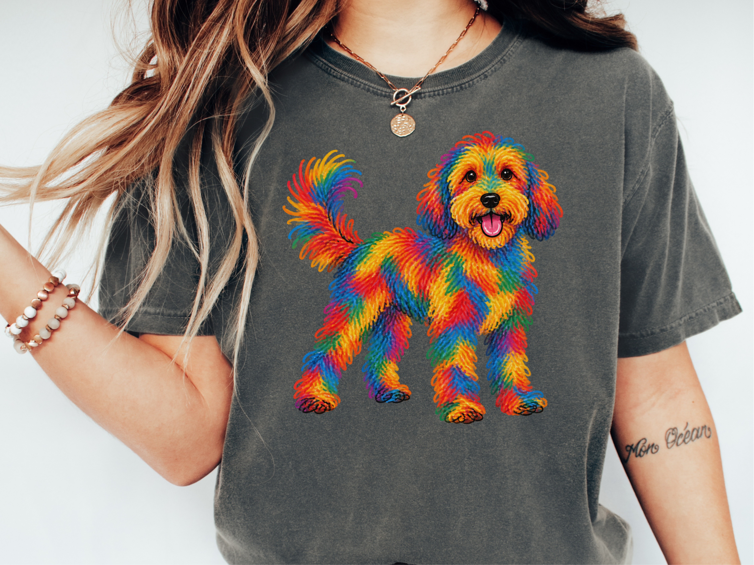 Rainbow Colorful Cockapoo Dog doodle dog shirt - photo 1