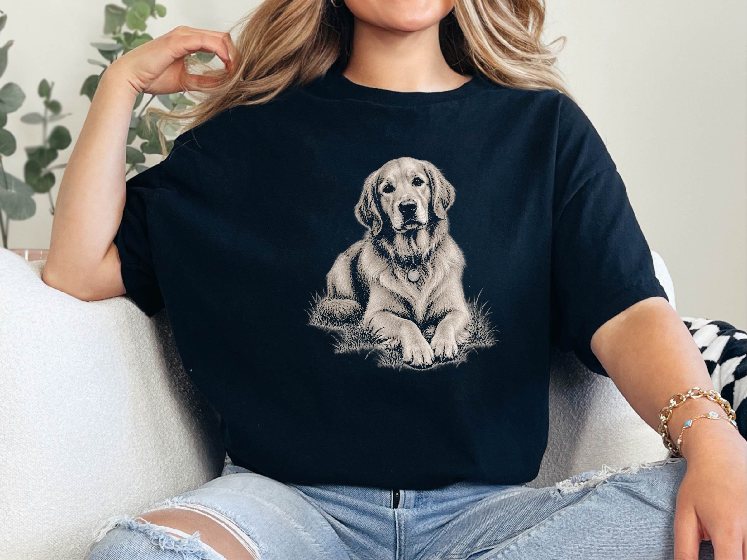 Golden Retriever Lying In Grass doodle dog shirt - photo 3