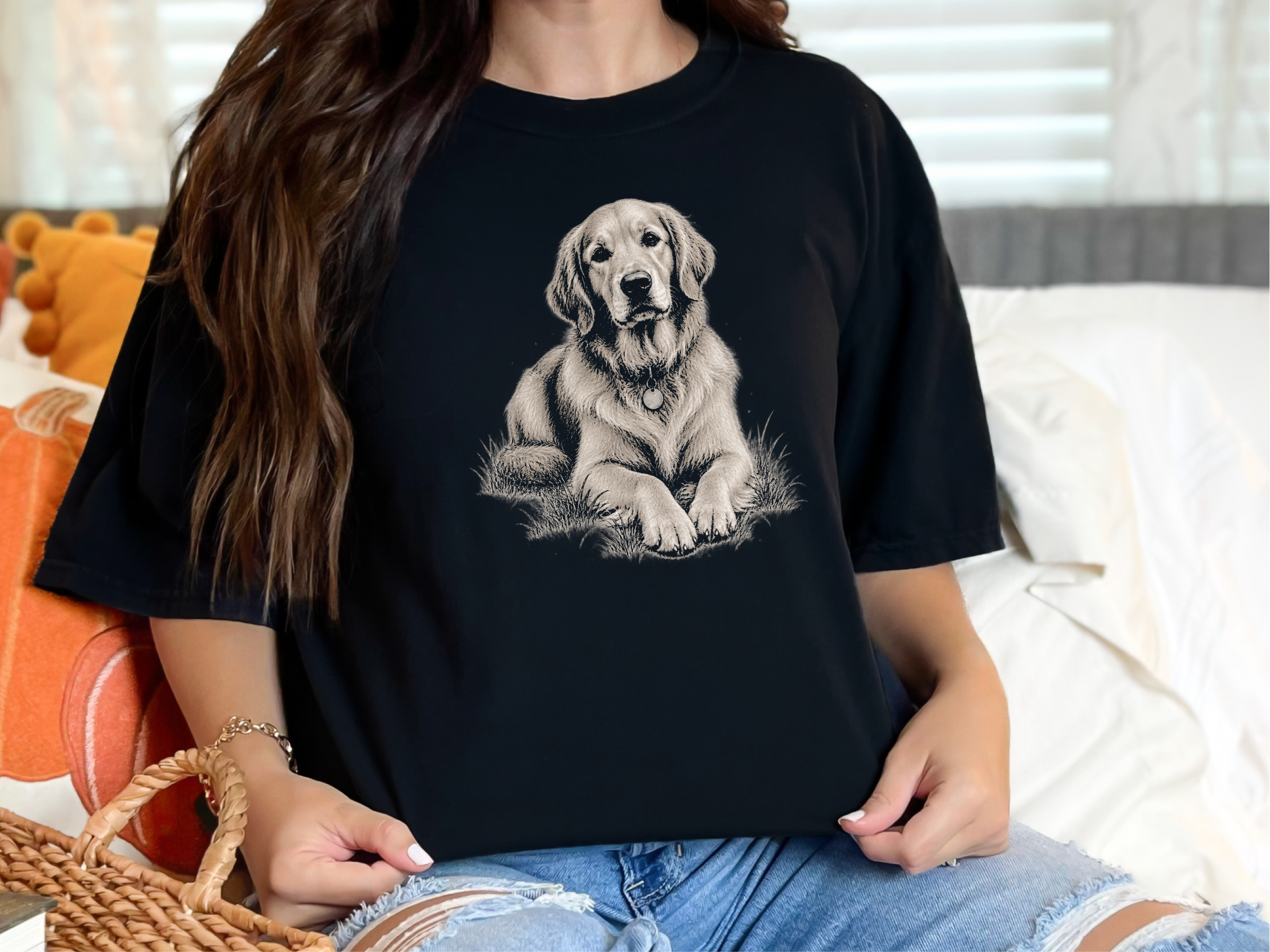 Golden Retriever Lying In Grass doodle dog shirt - photo 2