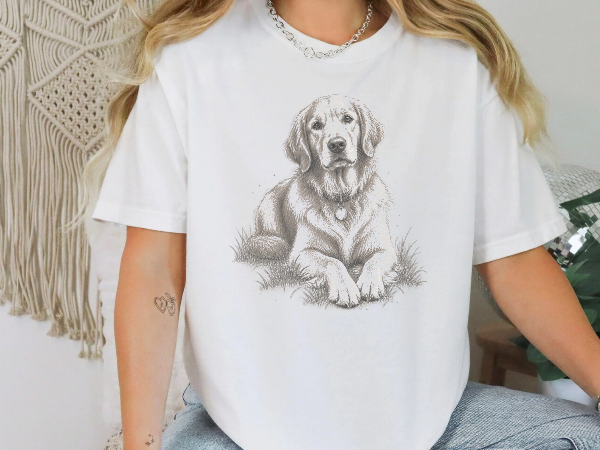 Golden Retriever Lying In Grass doodle dog shirt - photo 1