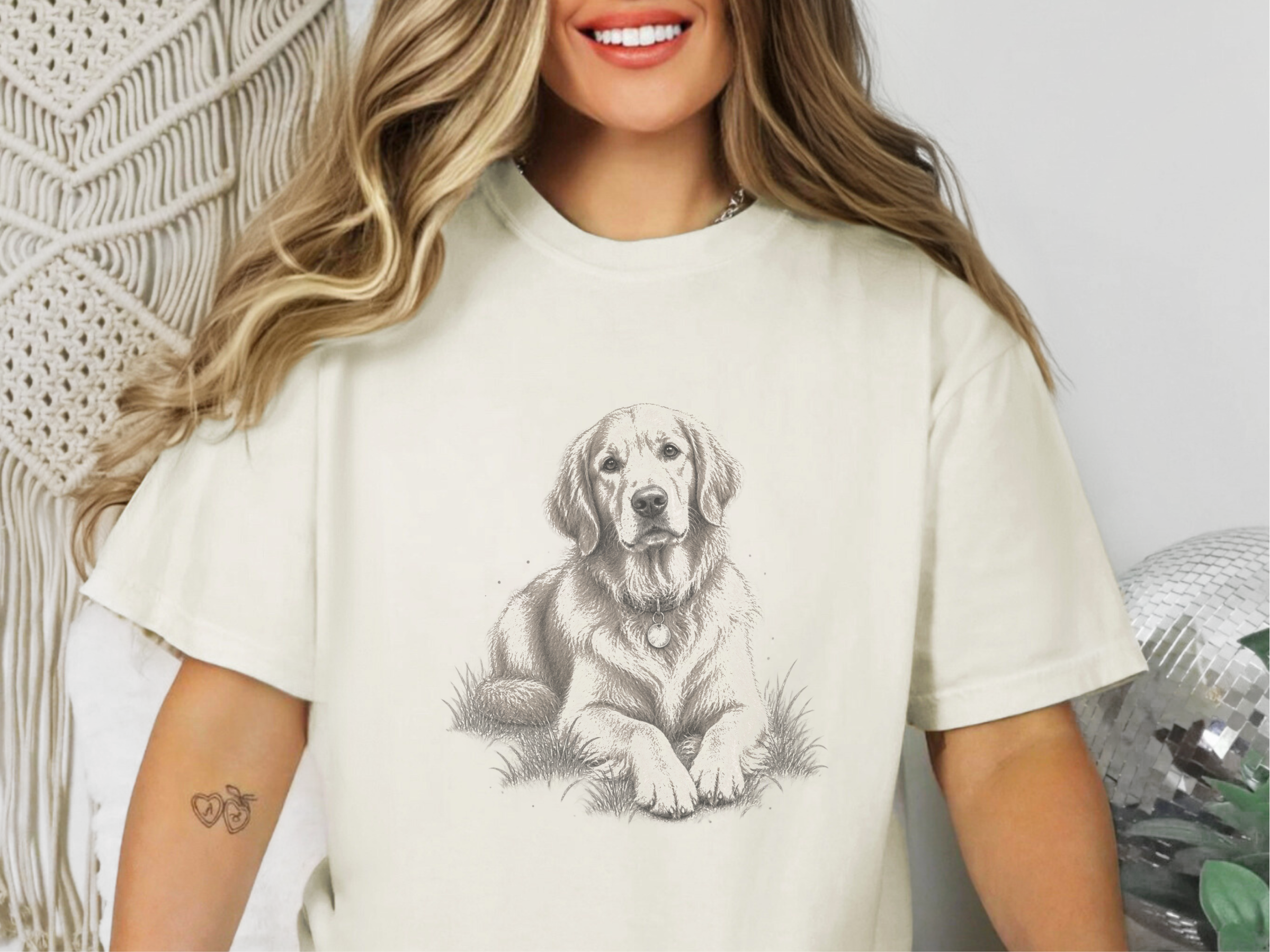Golden Retriever Lying In Grass doodle dog shirt - photo 7
