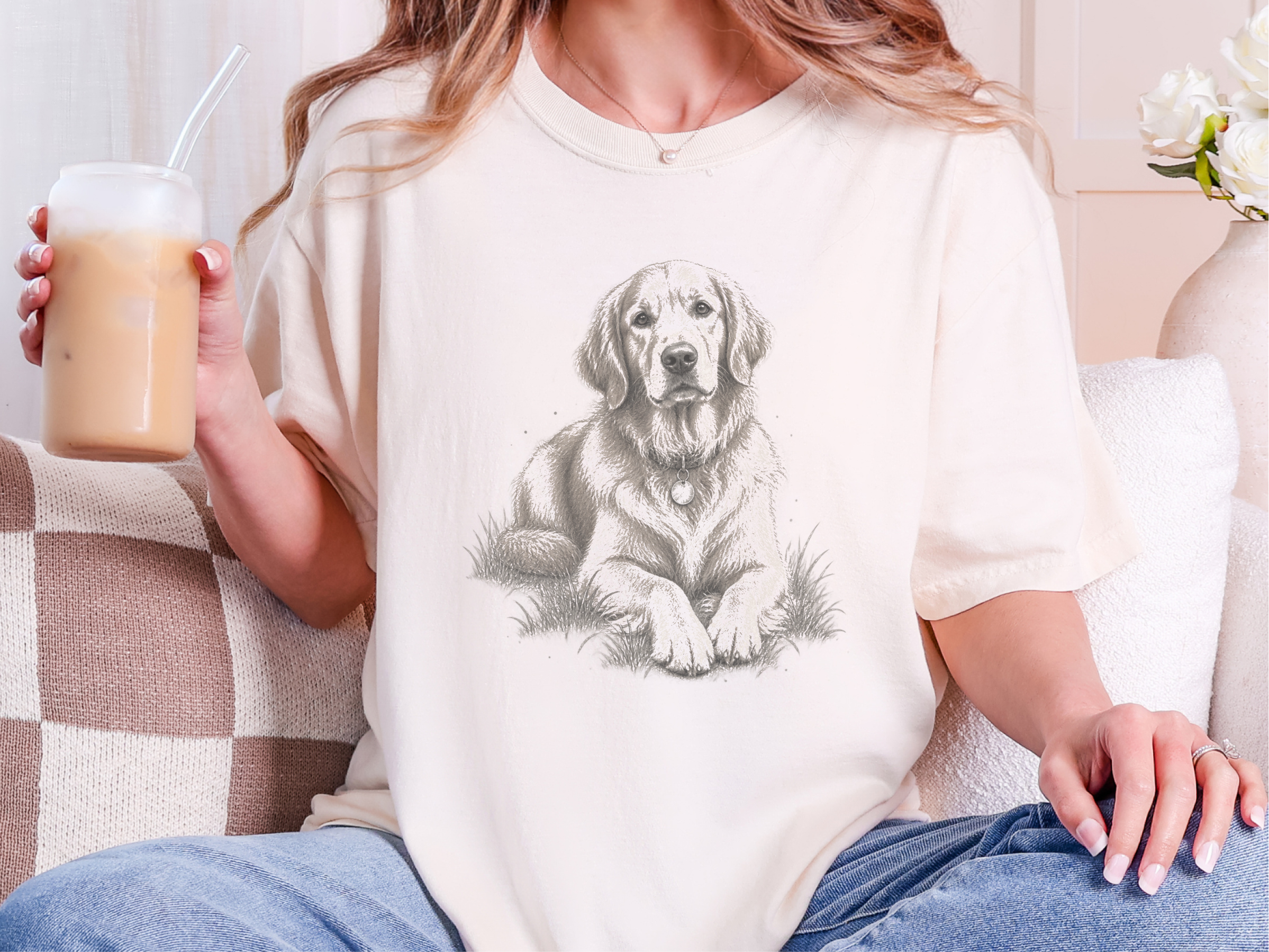 Golden Retriever Lying In Grass Vintage Wash Comfort Colors Shirt