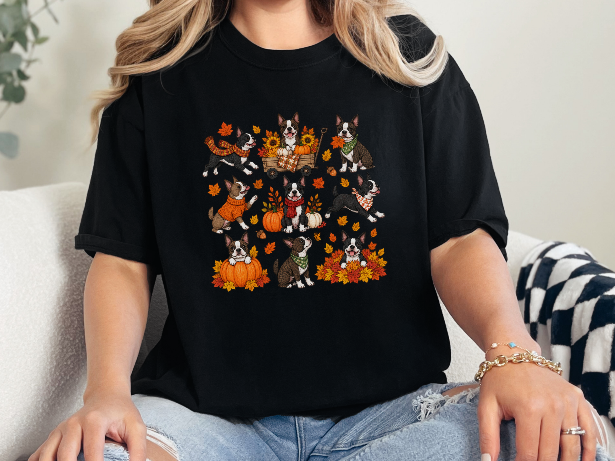 Boston Terriers Fall Activities doodle dog shirt - photo 3