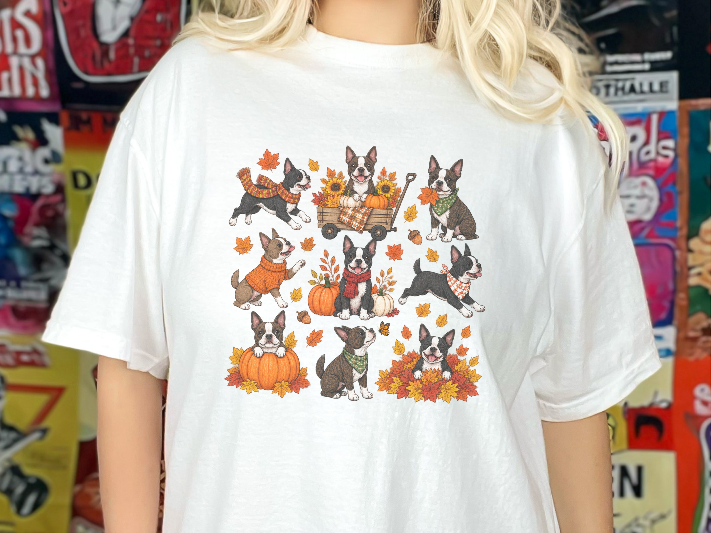 Boston Terriers Fall Activities doodle dog shirt - photo 2