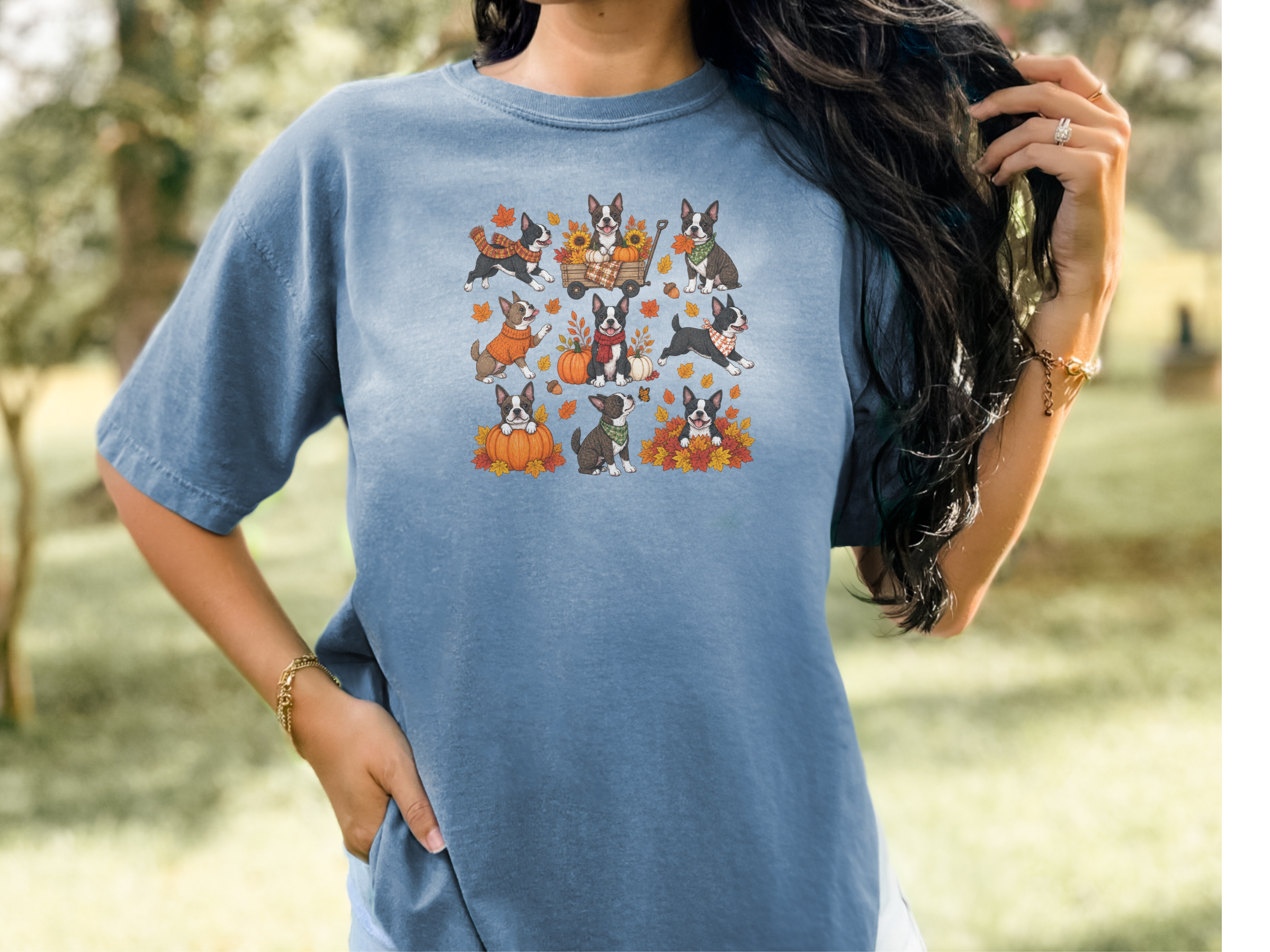 Boston Terriers Fall Activities doodle dog shirt - photo 8