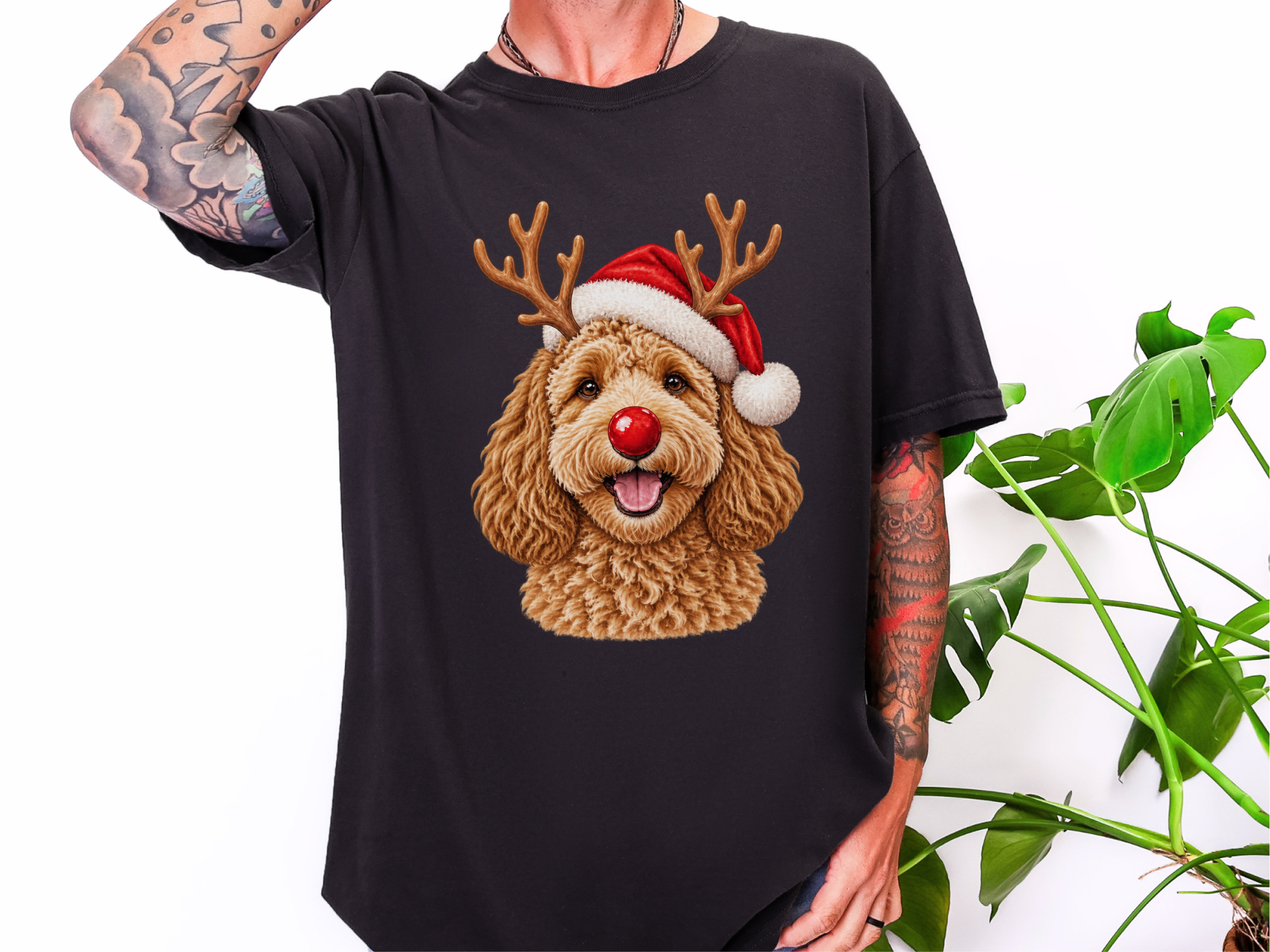 Christmas Reindeer Cockapoo Portrait doodle dog shirt - photo 6