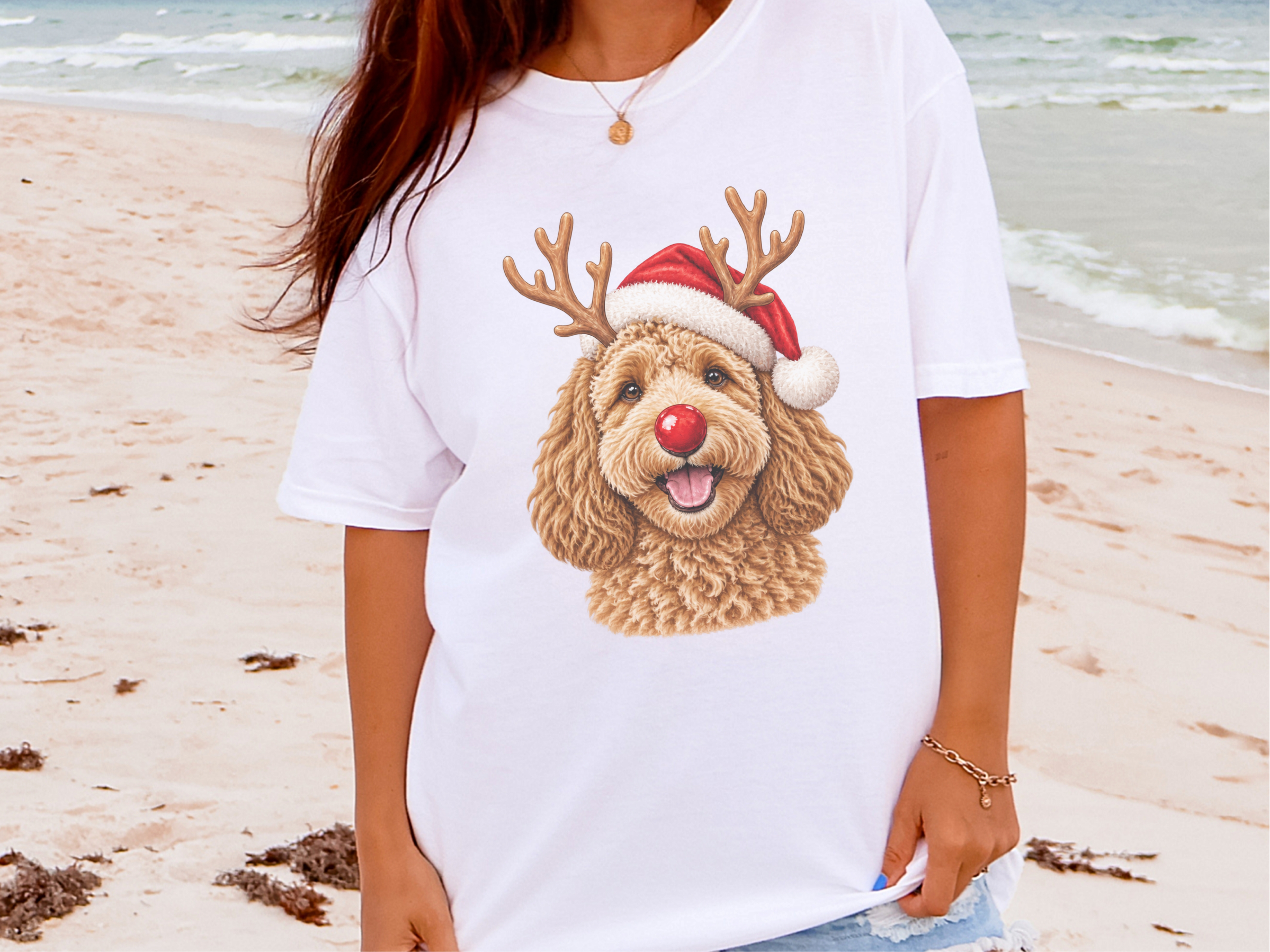 Christmas Reindeer Cockapoo Portrait doodle dog shirt - photo 3