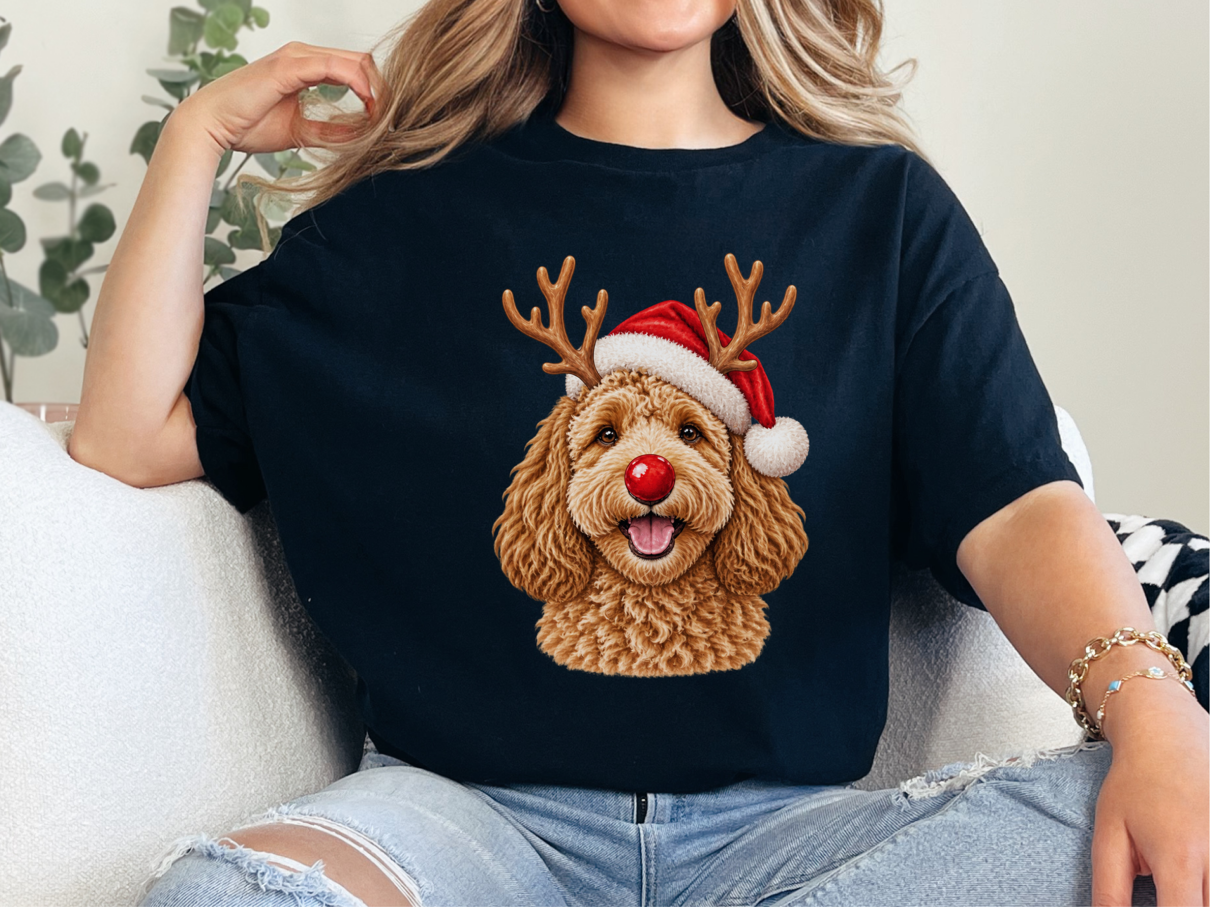Christmas Reindeer Cockapoo Portrait doodle dog shirt - photo 5