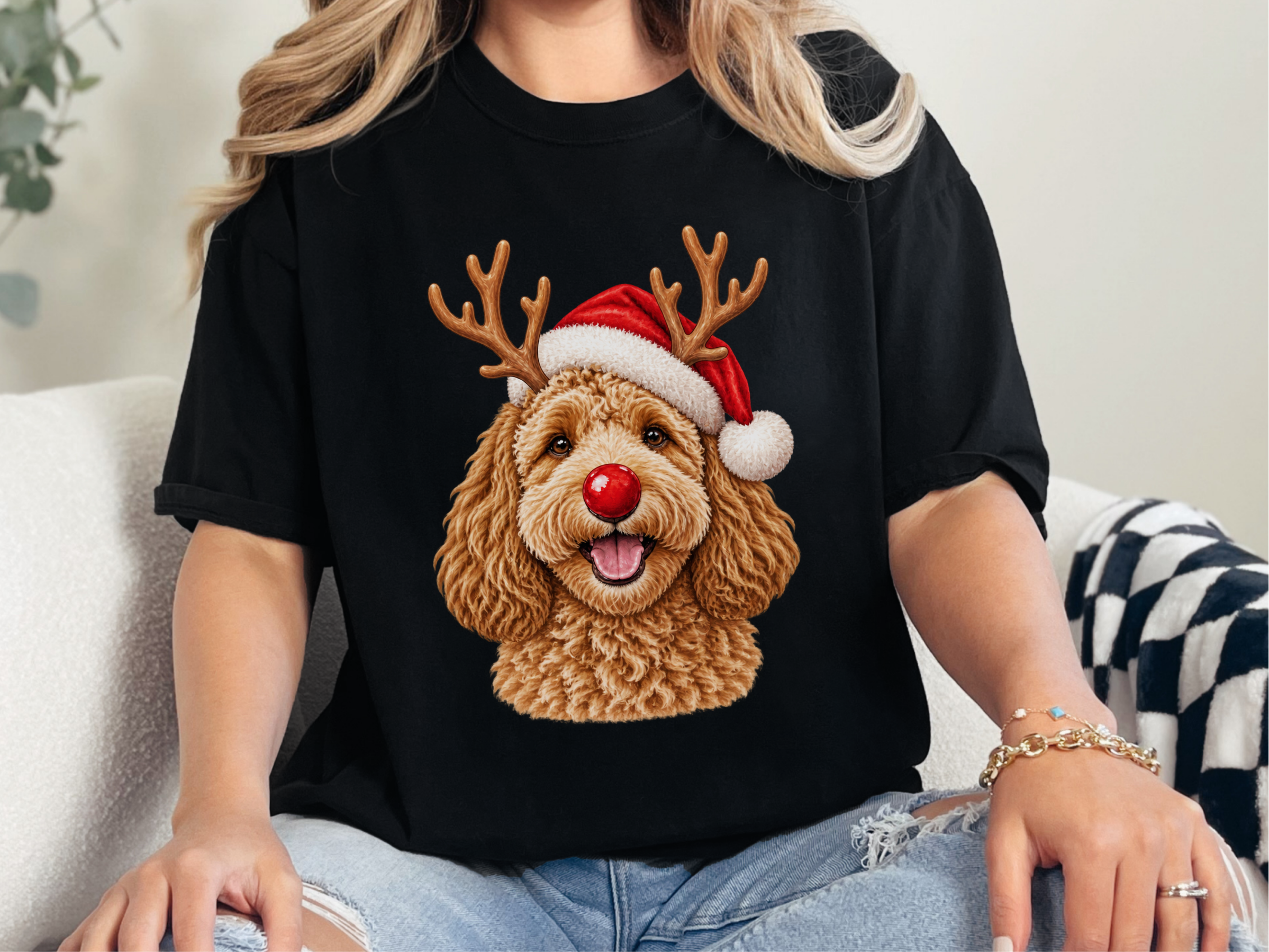 Christmas Reindeer Cockapoo Portrait doodle dog shirt - photo 4