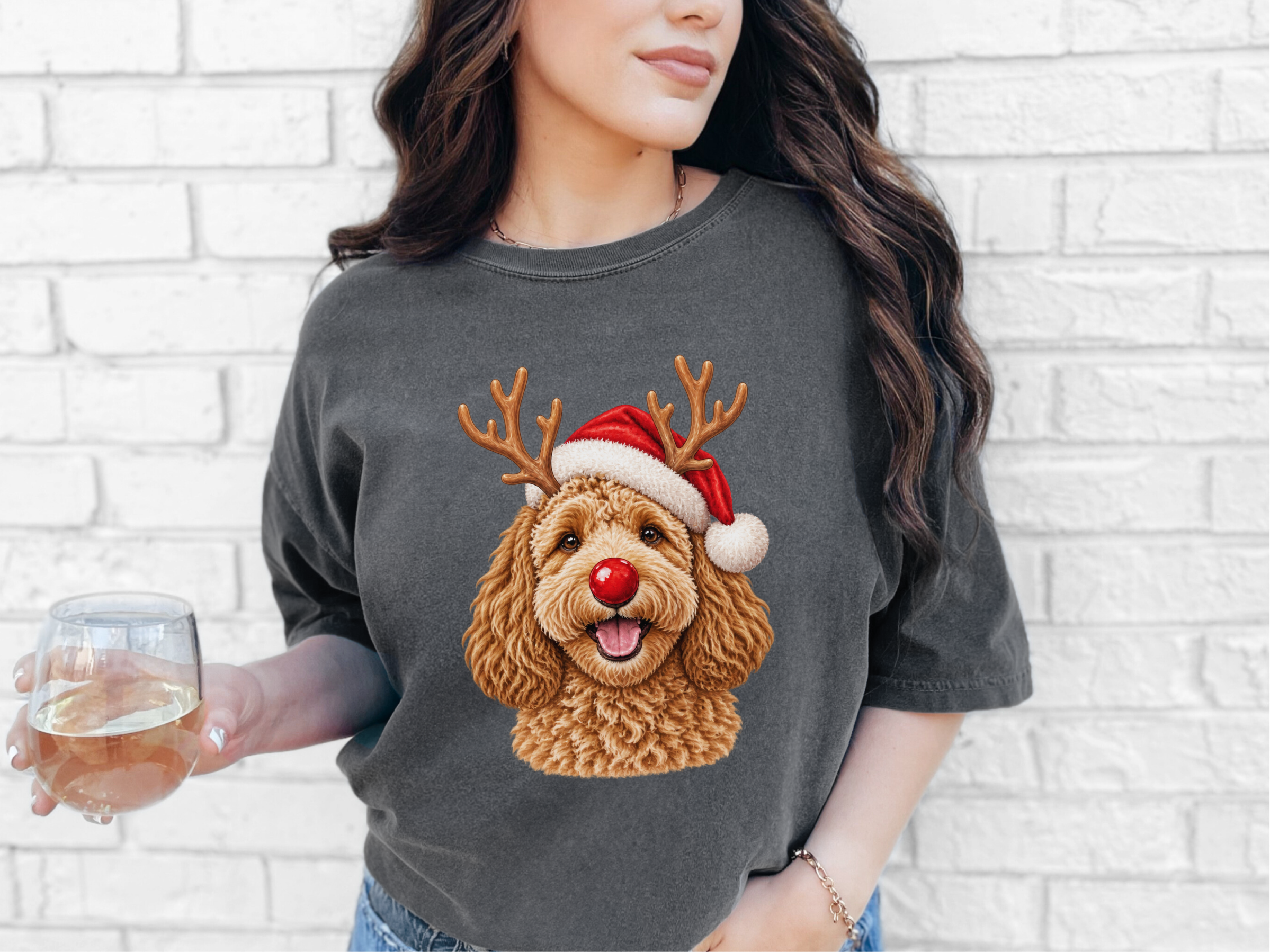 Christmas Reindeer Cockapoo Portrait doodle dog shirt - photo 8