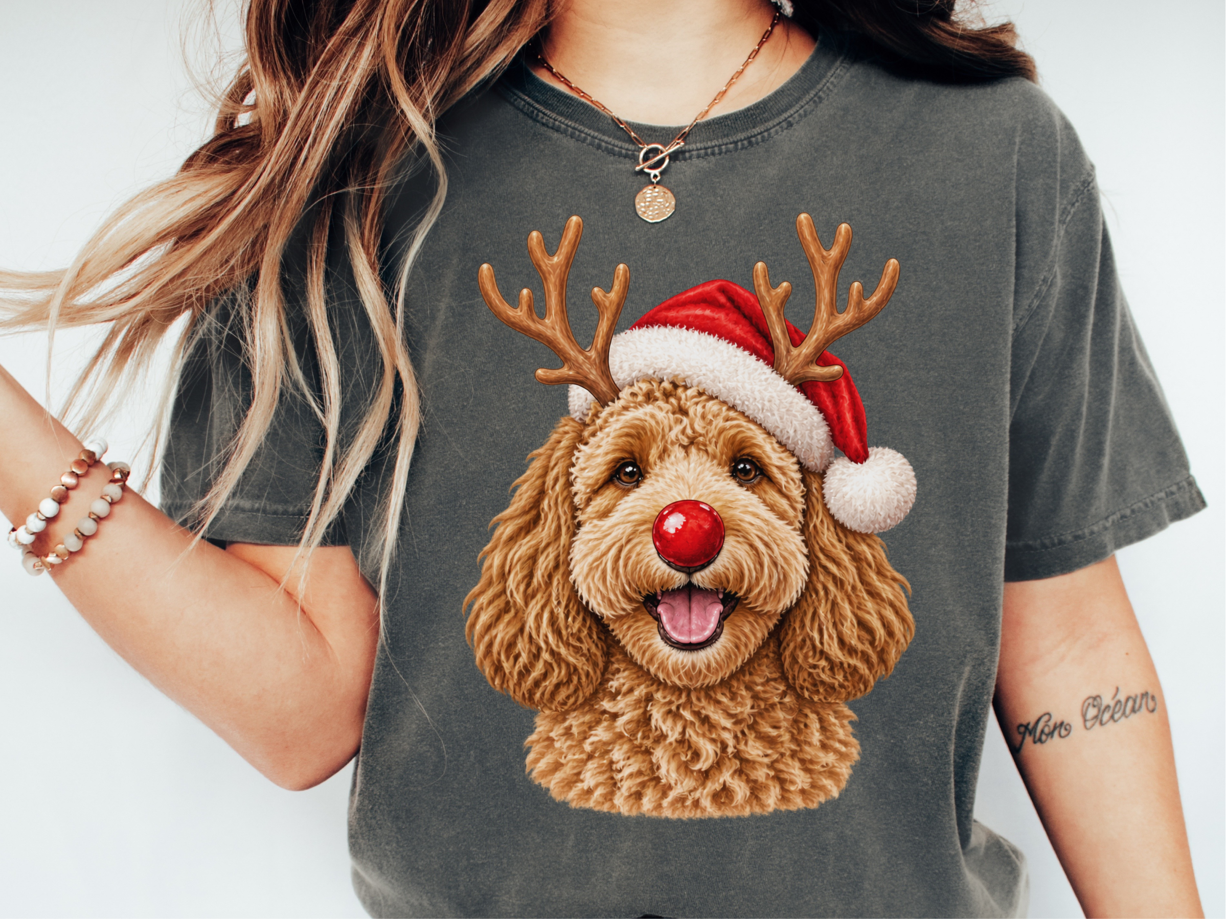 Christmas Reindeer Cockapoo Portrait doodle dog shirt - photo 1