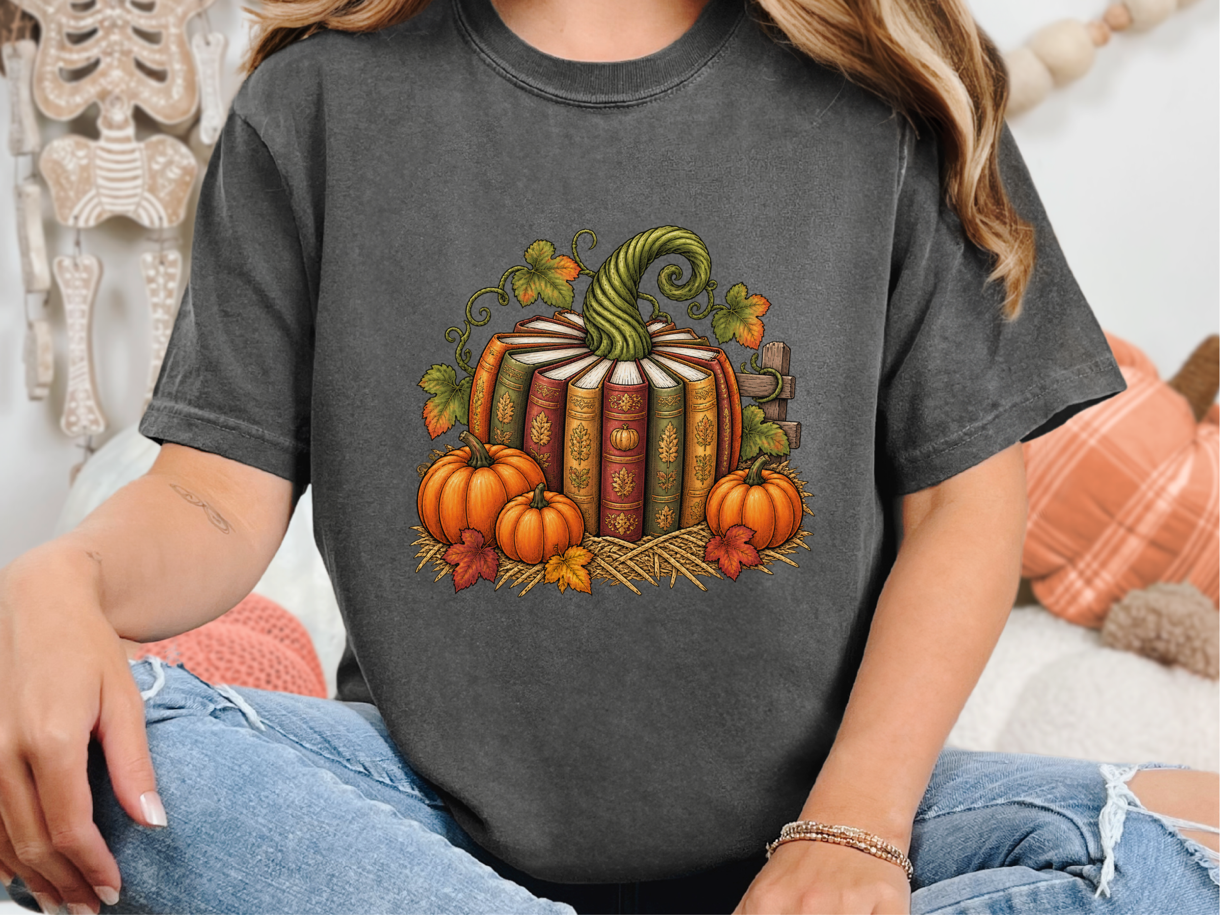 Vintage Book Spine Pumpkin funny shirt - photo 4