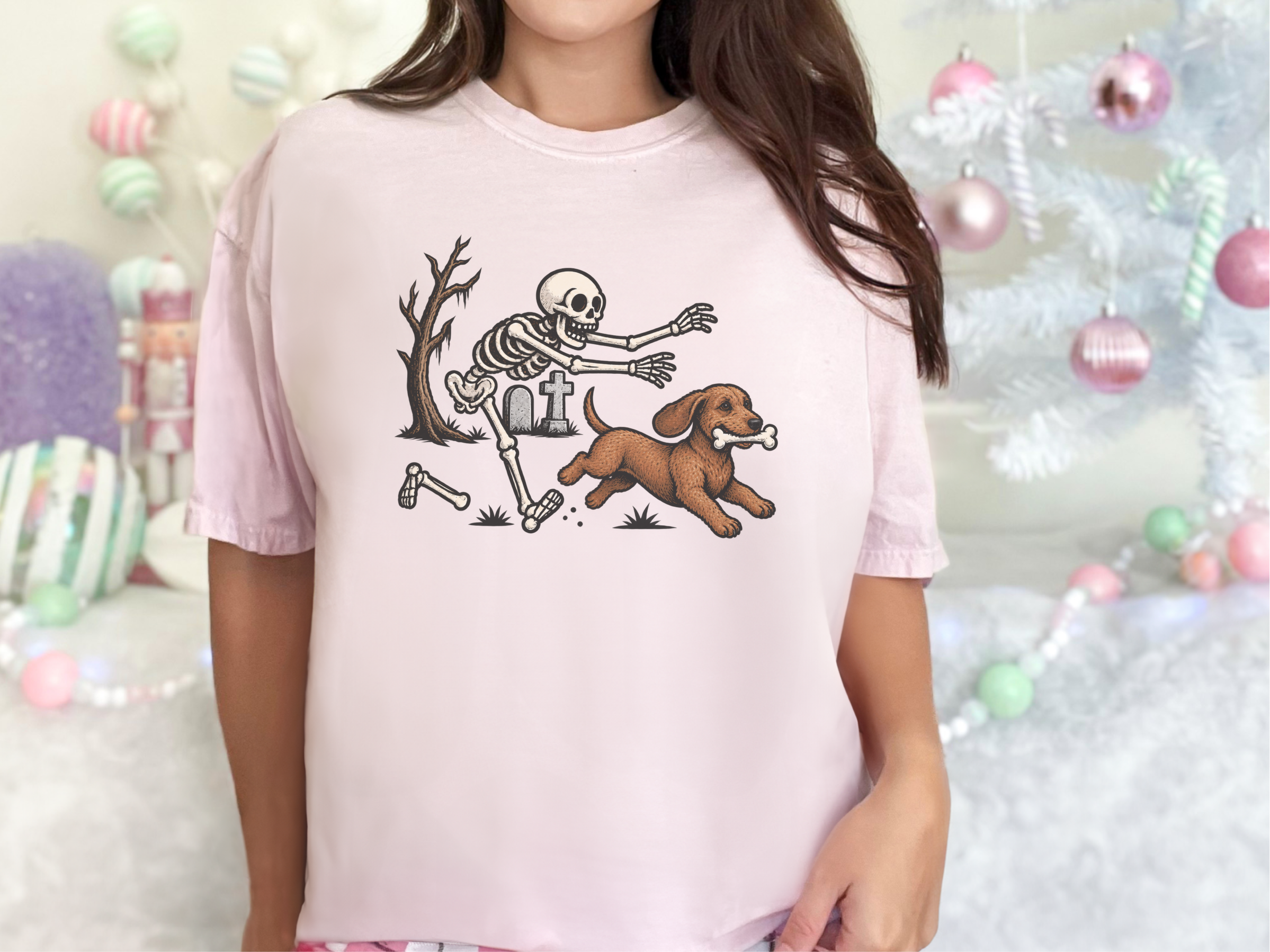 Dachshund Skeleton Bone Chase doodle dog shirt - photo 4