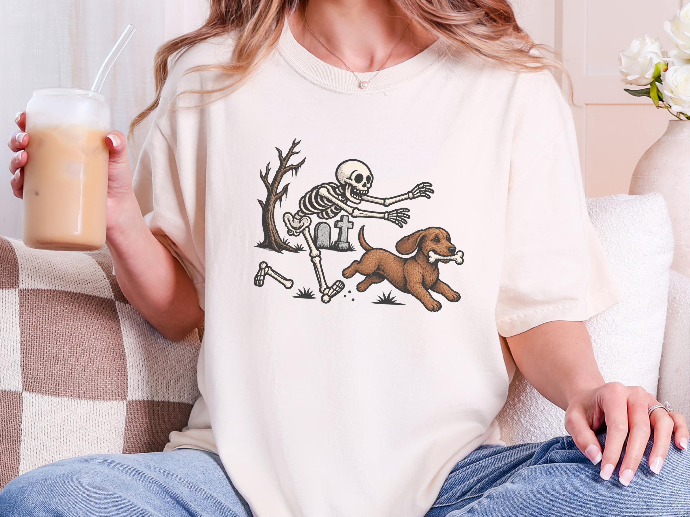 Dachshund Skeleton Bone Chase doodle dog shirt - photo 7
