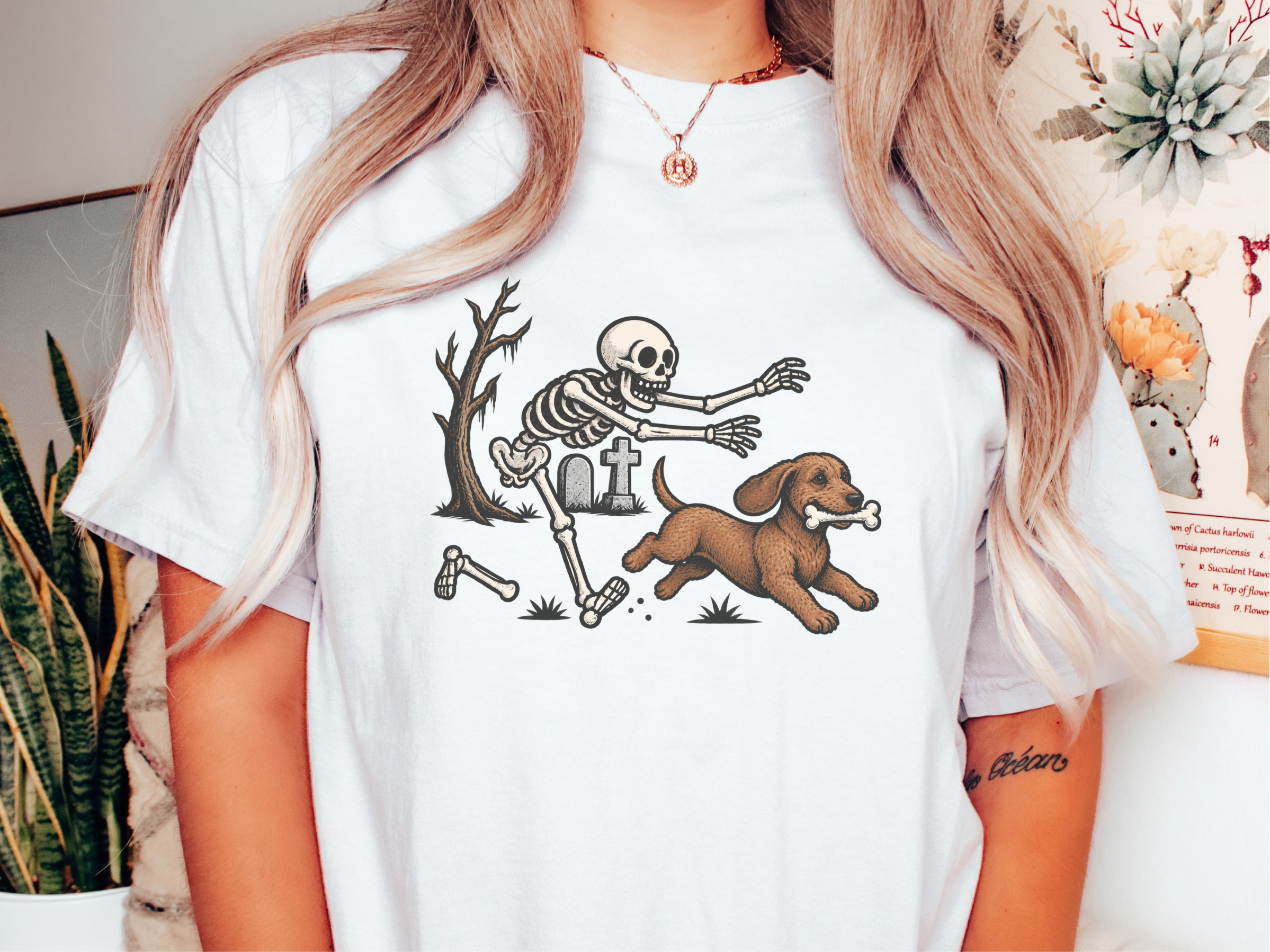 Dachshund Skeleton Bone Chase doodle dog shirt - photo 1