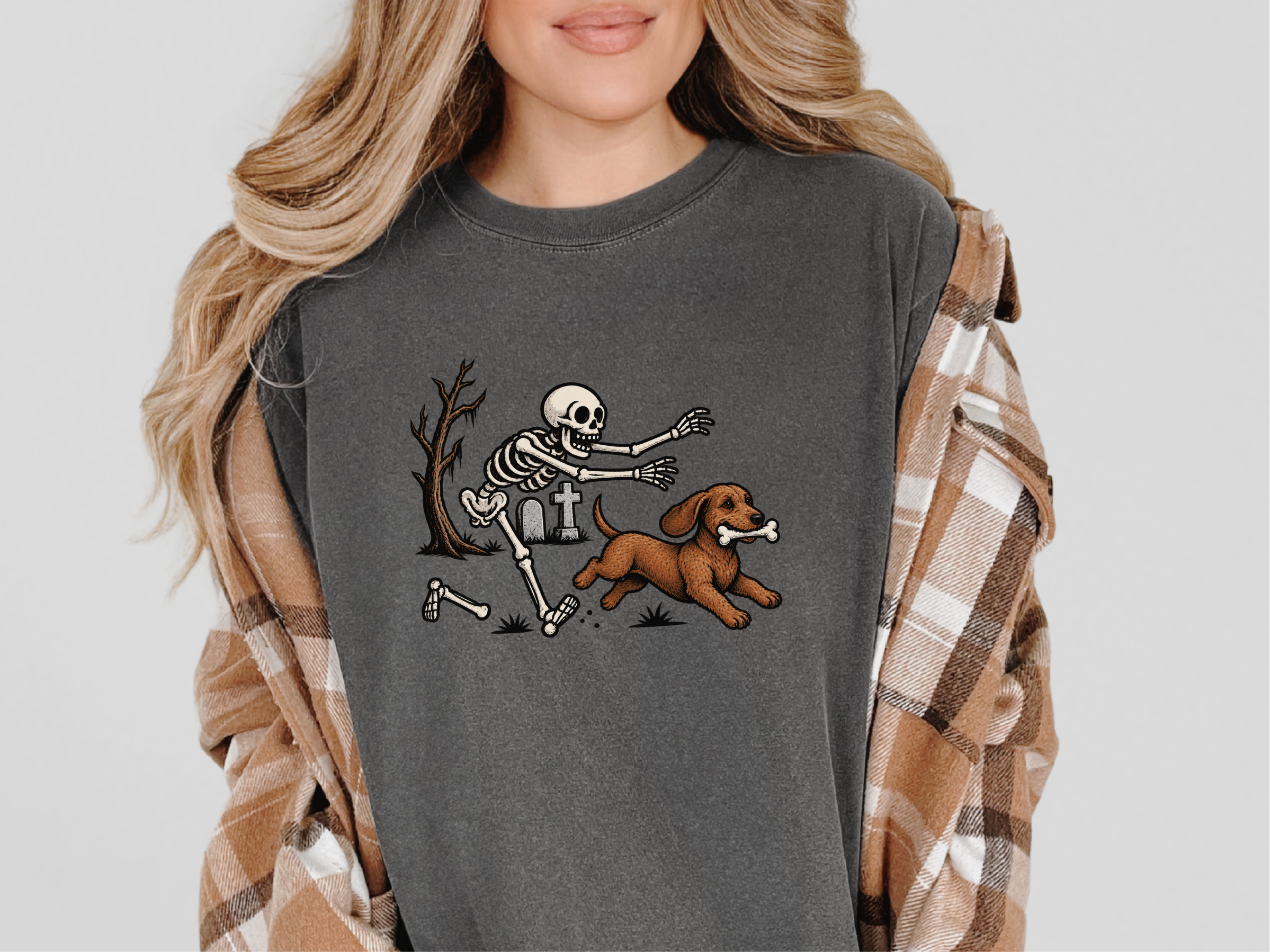 Dachshund Skeleton Bone Chase doodle dog shirt - photo 3