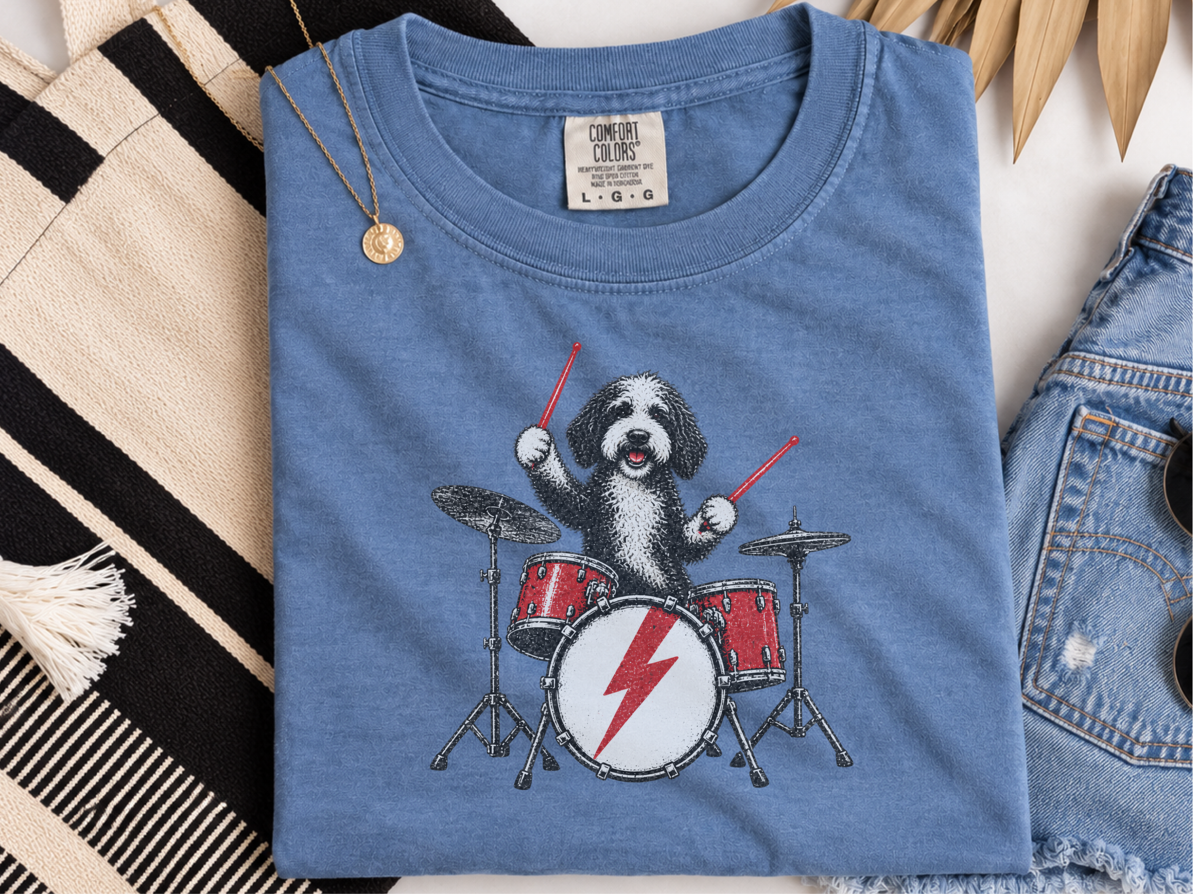 Sheepadoodle Drummer Rock Star doodle dog shirt - photo 7