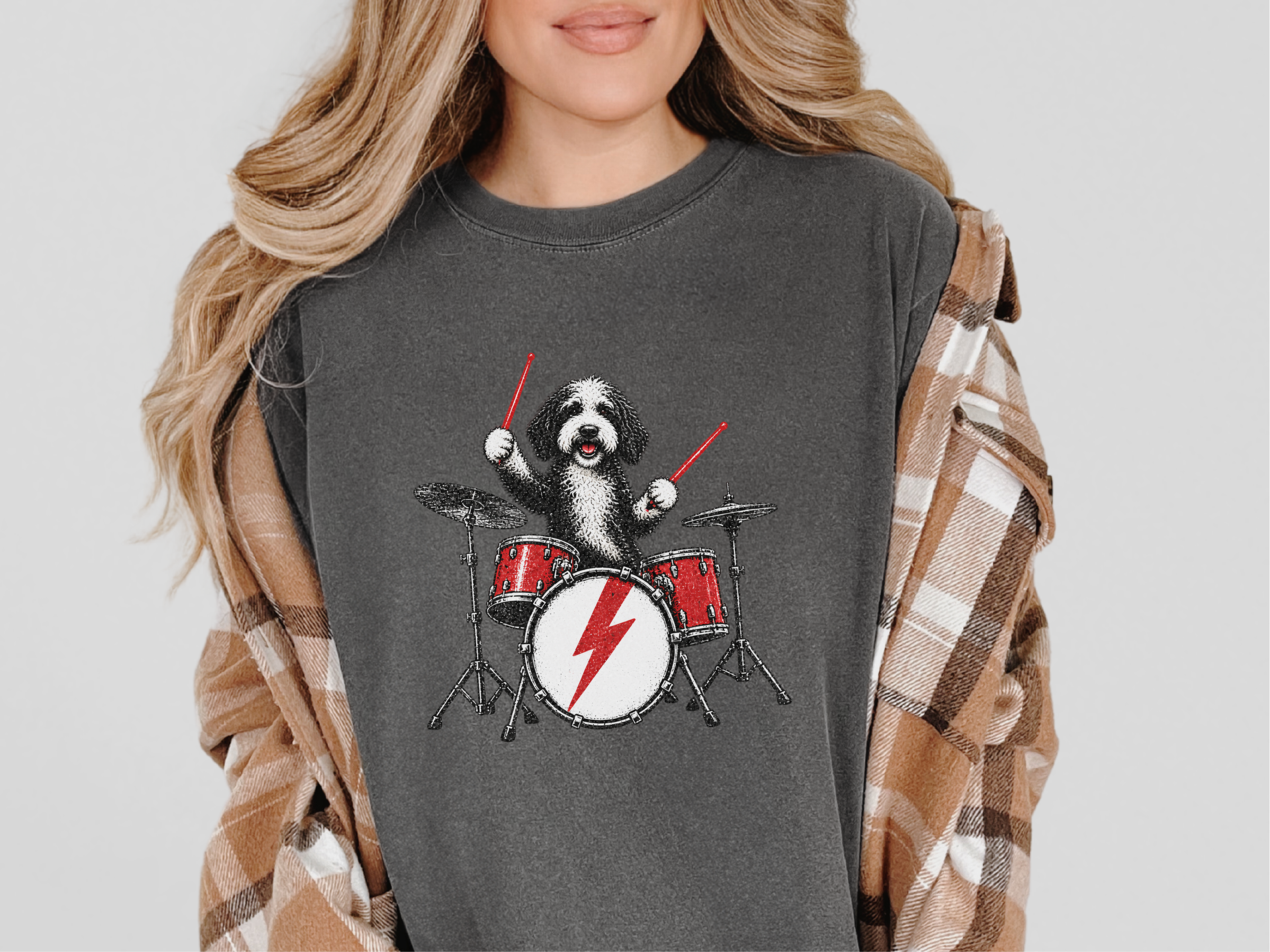 Sheepadoodle Drummer Rock Star doodle dog shirt - photo 5
