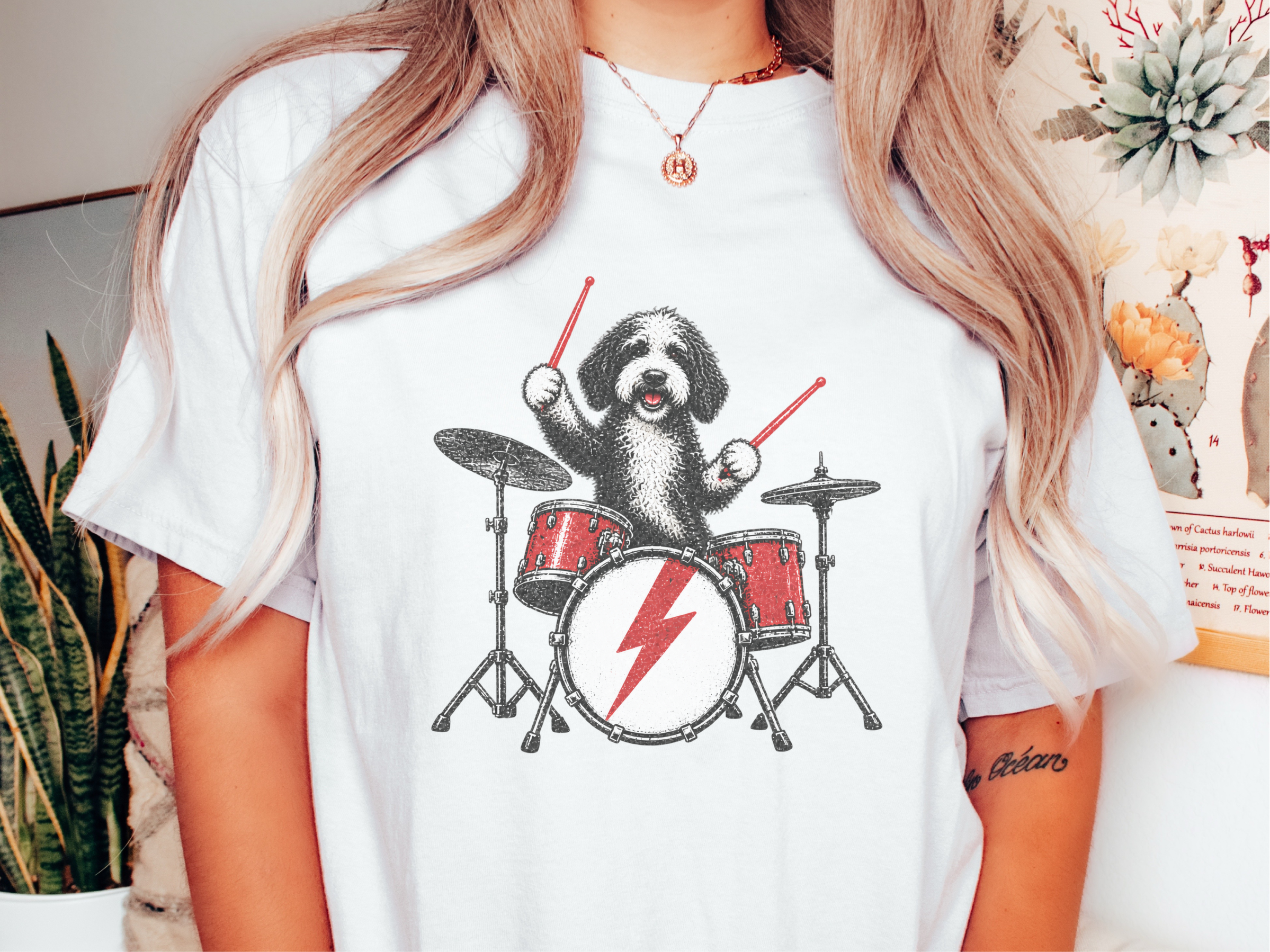Sheepadoodle Drummer Rock Star doodle dog shirt - photo 1