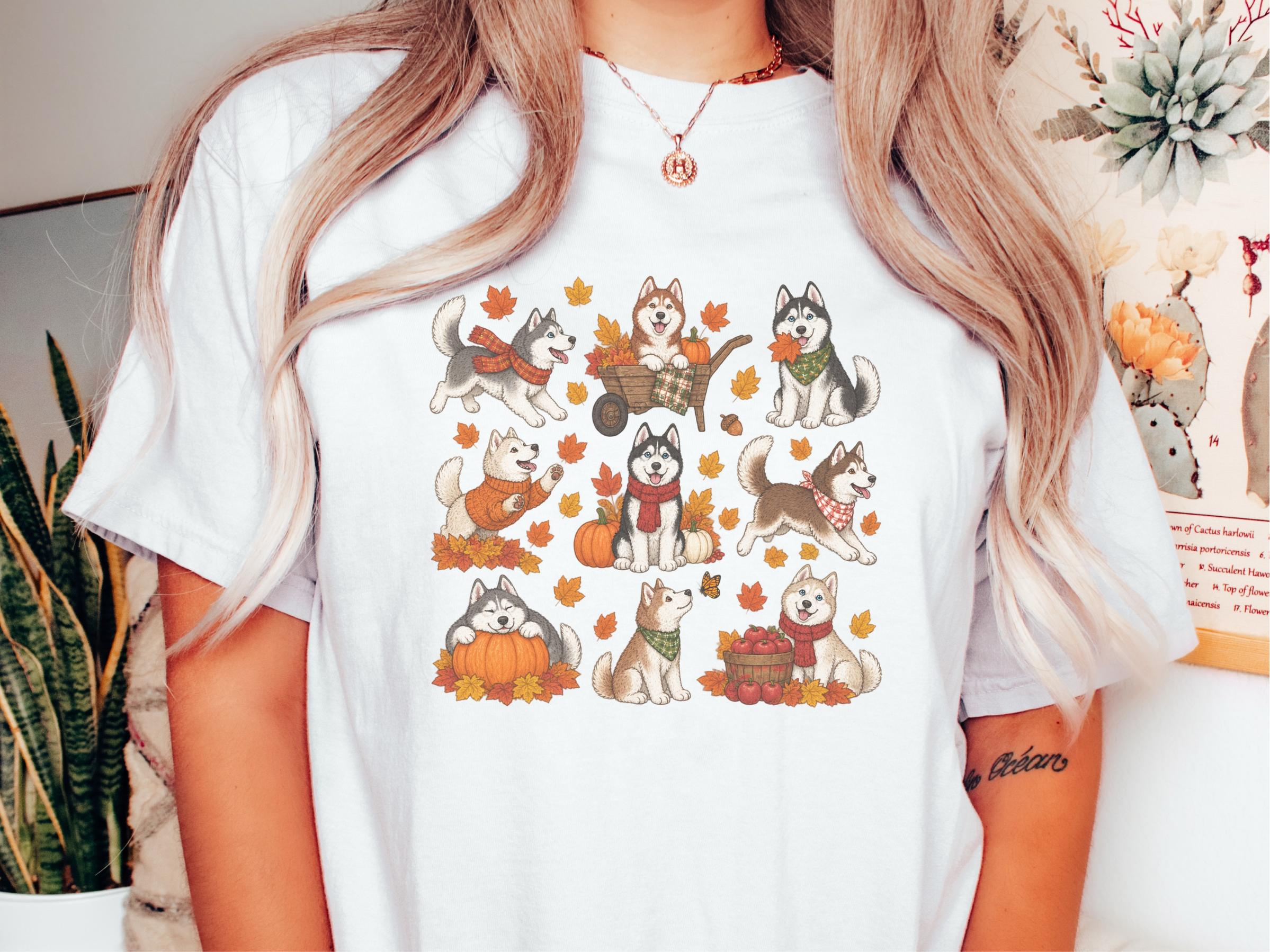 Autumn Huskies Fall Activities doodle dog shirt - photo 1