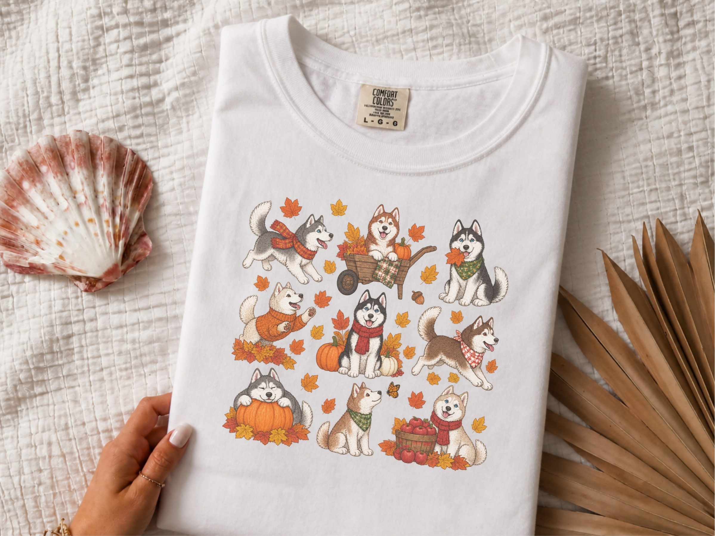 Autumn Huskies Fall Activities doodle dog shirt - photo 2