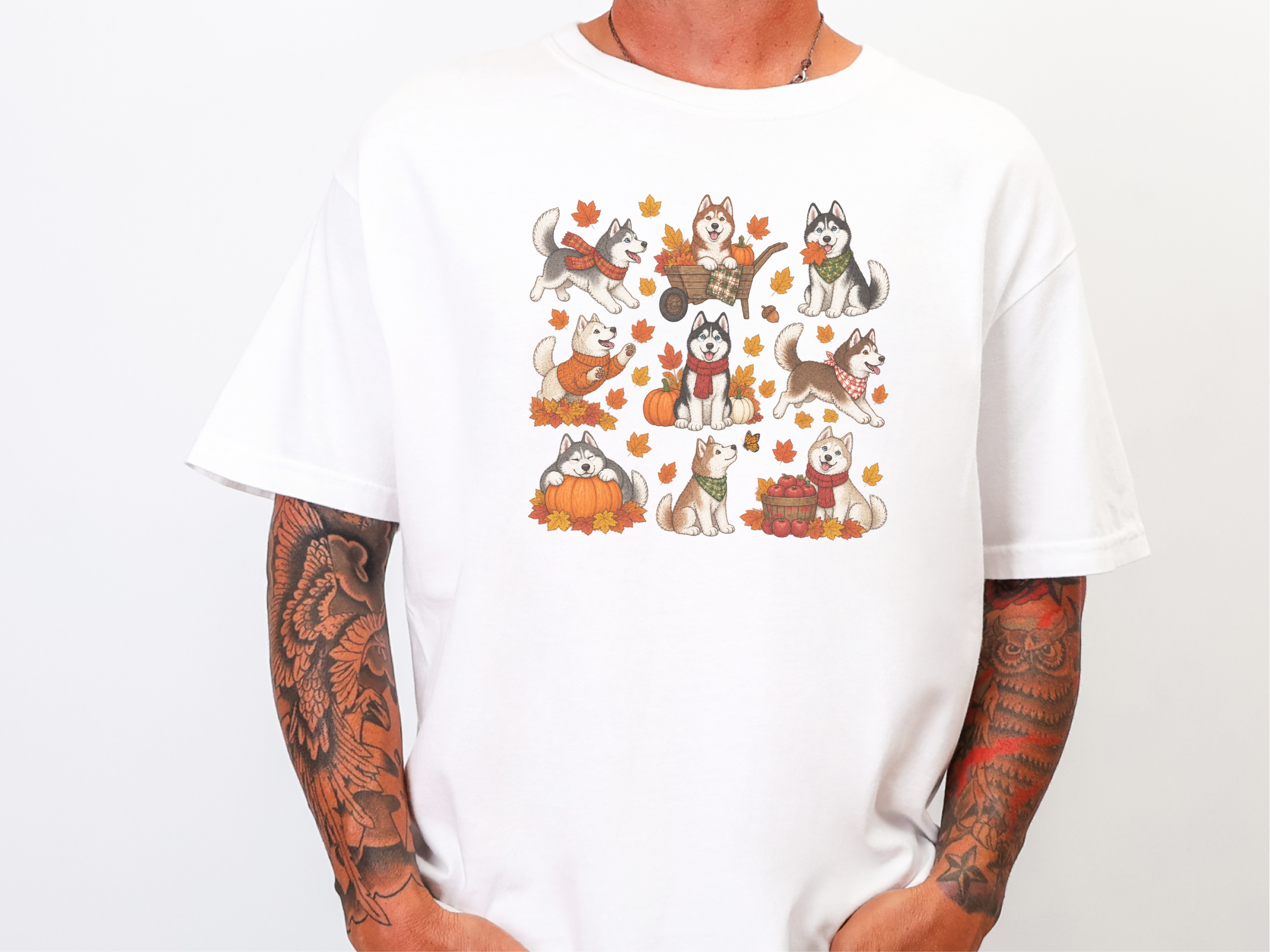 Autumn Huskies Fall Activities doodle dog shirt - photo 3