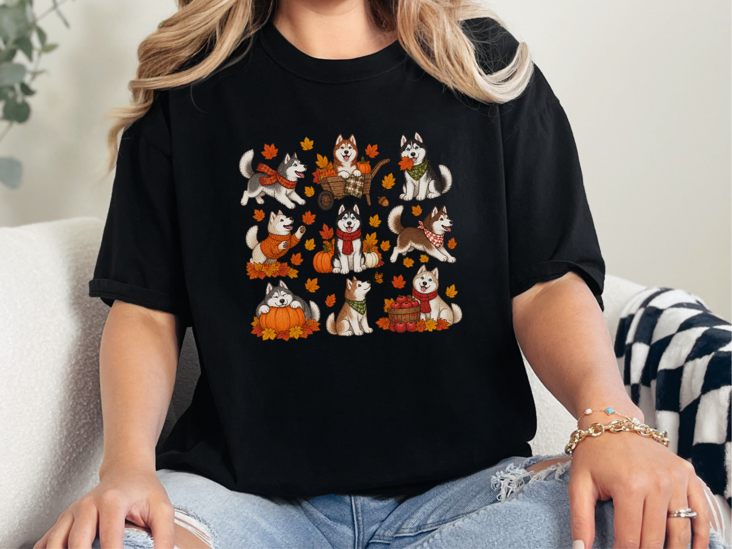 Autumn Huskies Fall Activities doodle dog shirt - photo 4