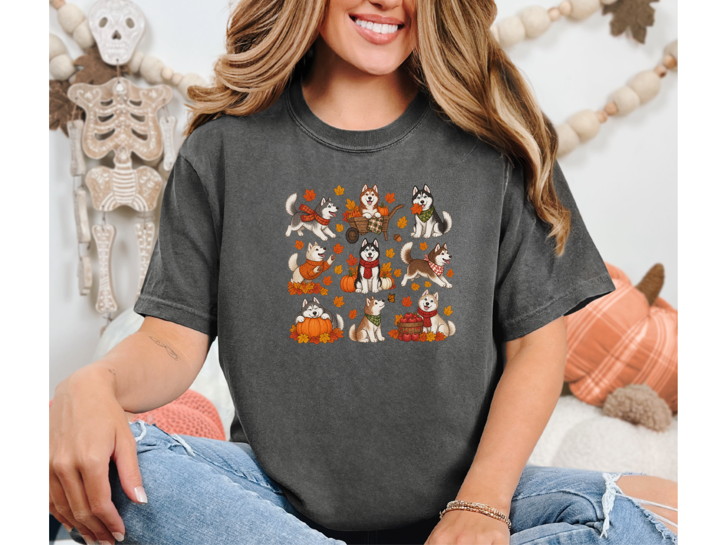 Autumn Huskies Fall Activities doodle dog shirt - photo 6
