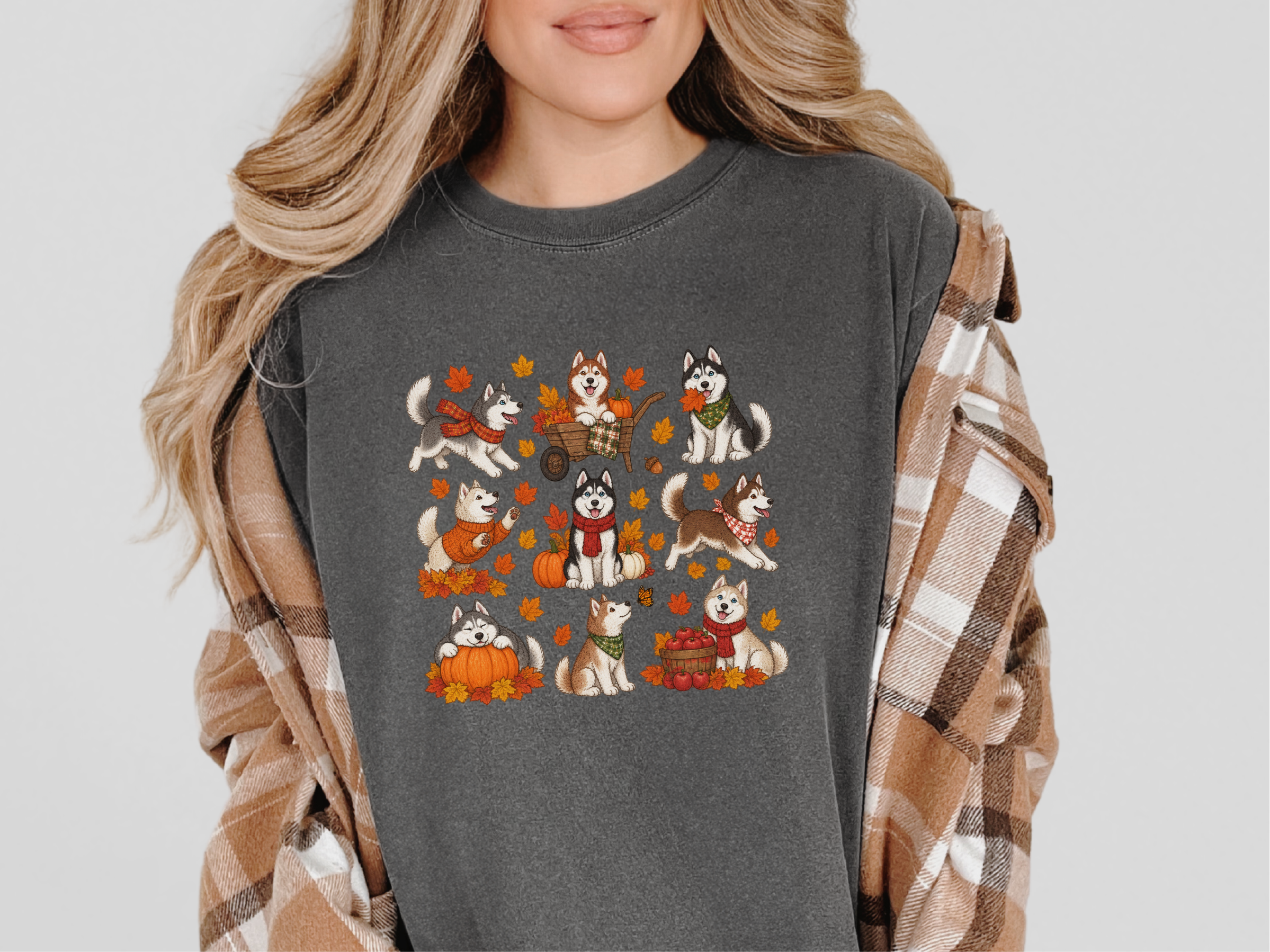 Autumn Huskies Fall Activities doodle dog shirt - photo 7