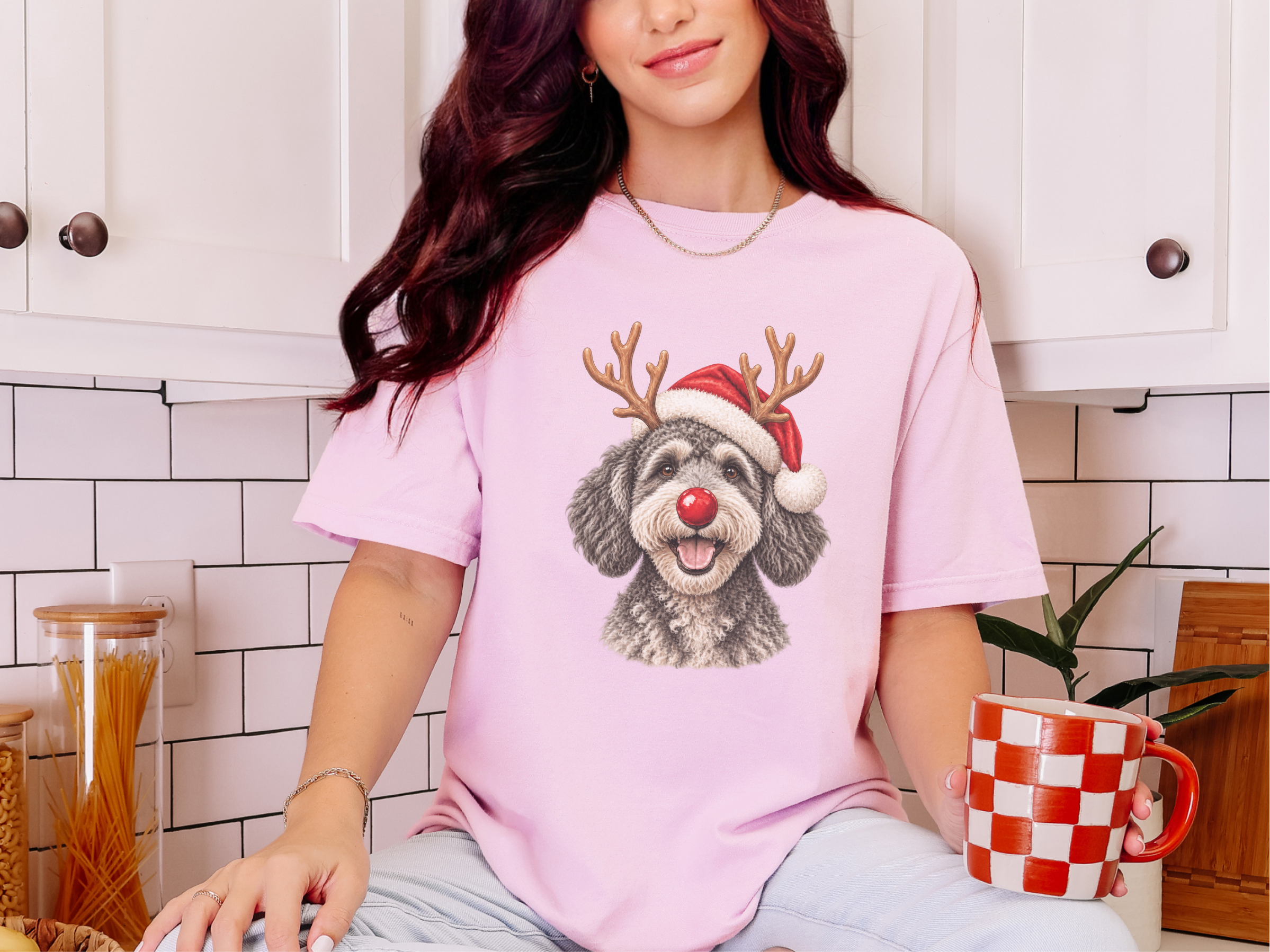 Schnoodle Reindeer Red Nose doodle dog shirt - photo 4
