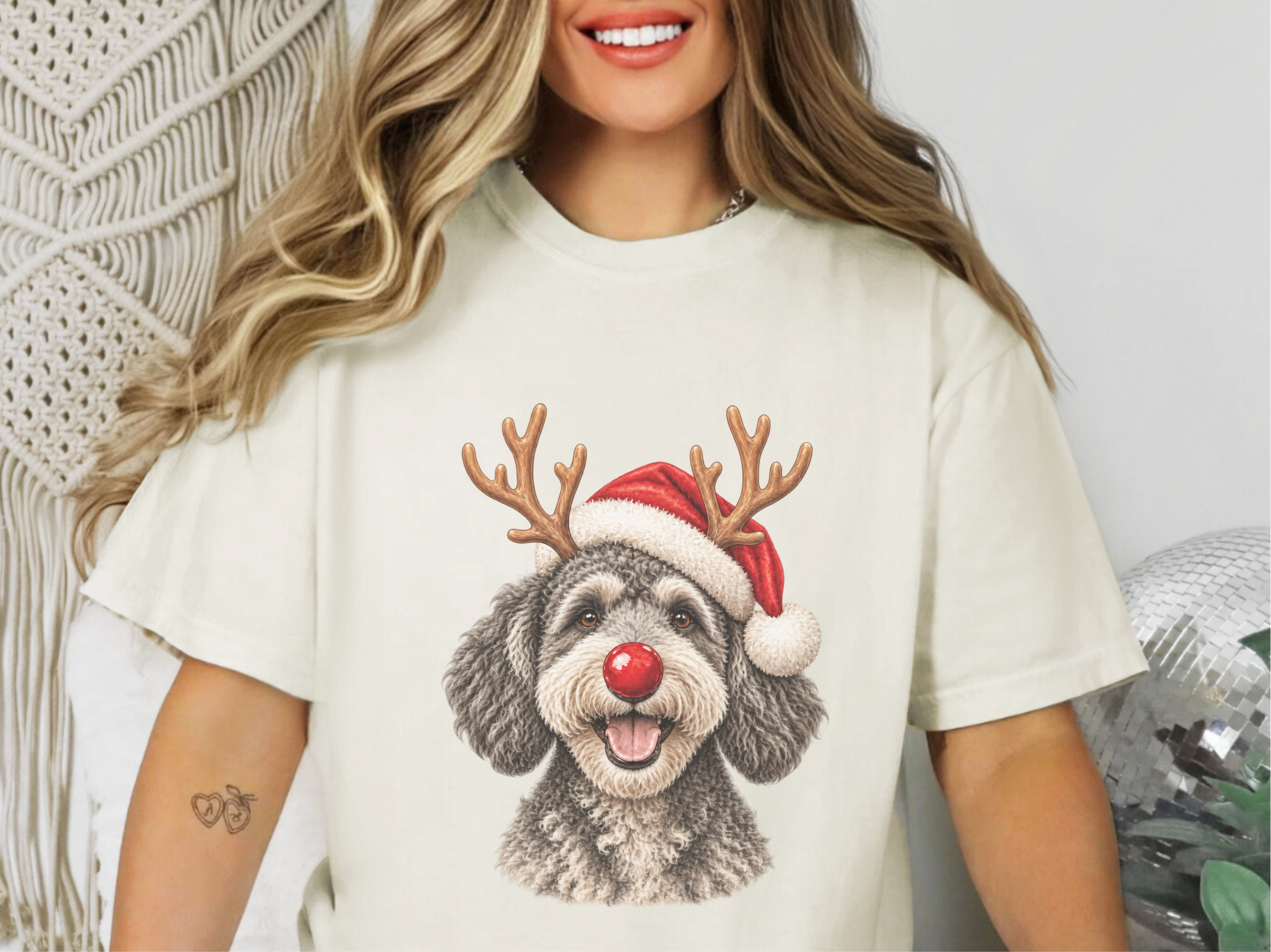 Schnoodle Reindeer Red Nose doodle dog shirt - photo 8