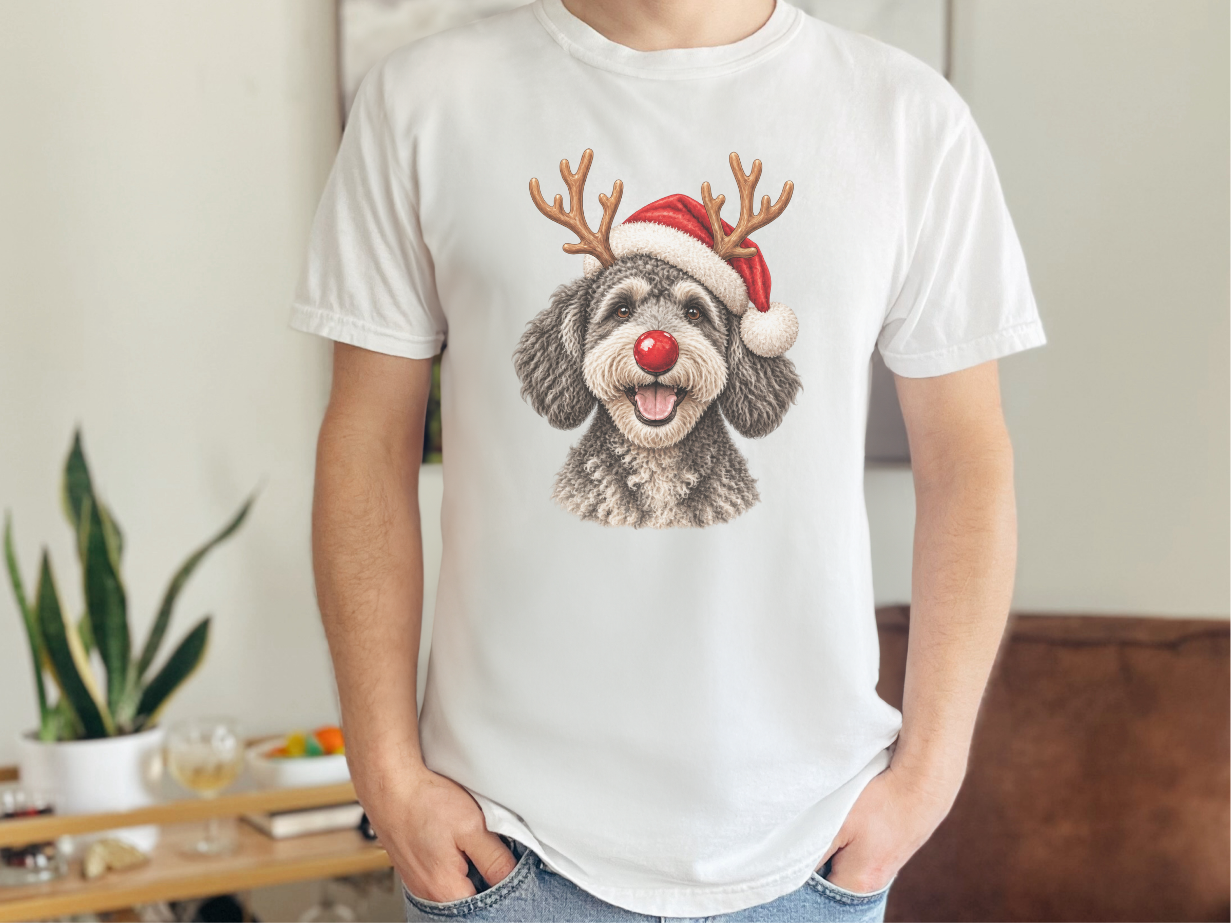 Schnoodle Reindeer Red Nose doodle dog shirt - photo 1