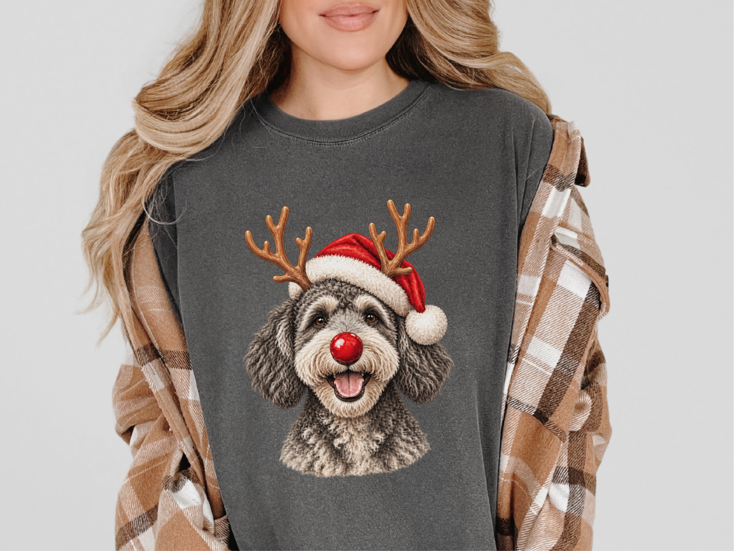 Schnoodle Reindeer Red Nose doodle dog shirt - photo 3