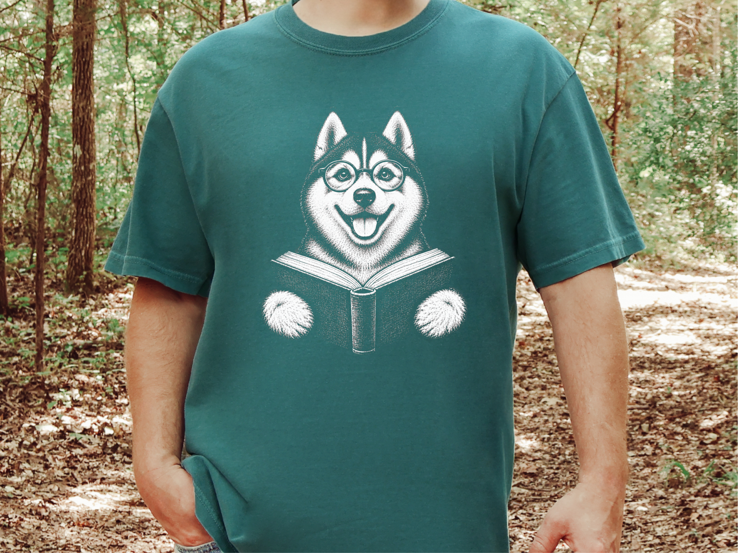 Husky Reading A Book doodle dog shirt - photo 7