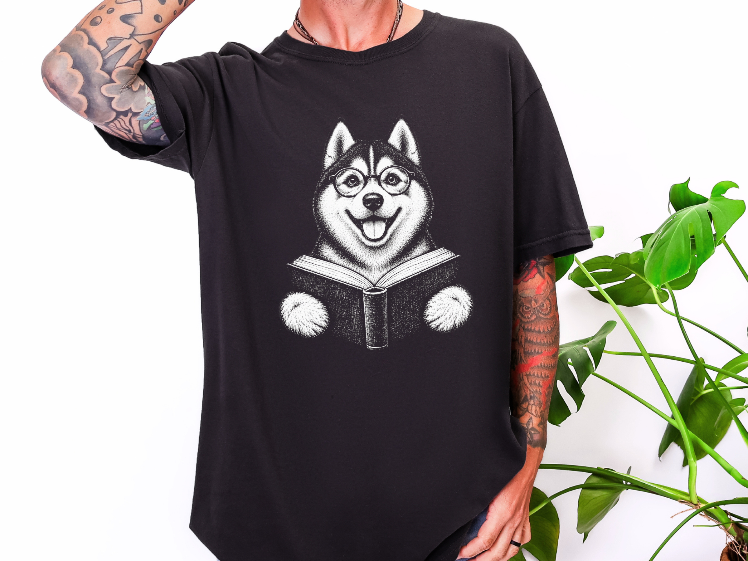 Husky Reading A Book doodle dog shirt - photo 4