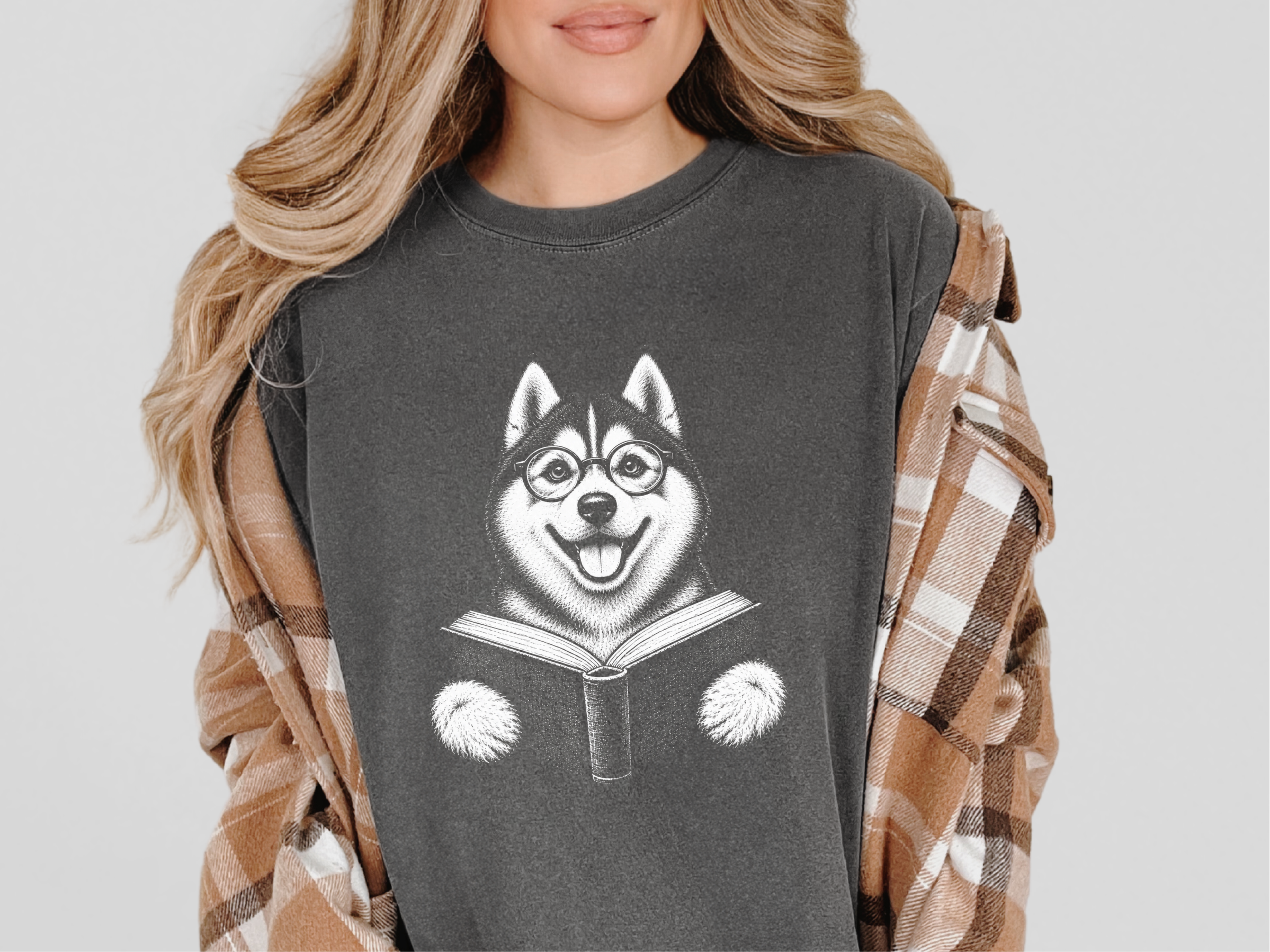 Husky Reading A Book doodle dog shirt - photo 5
