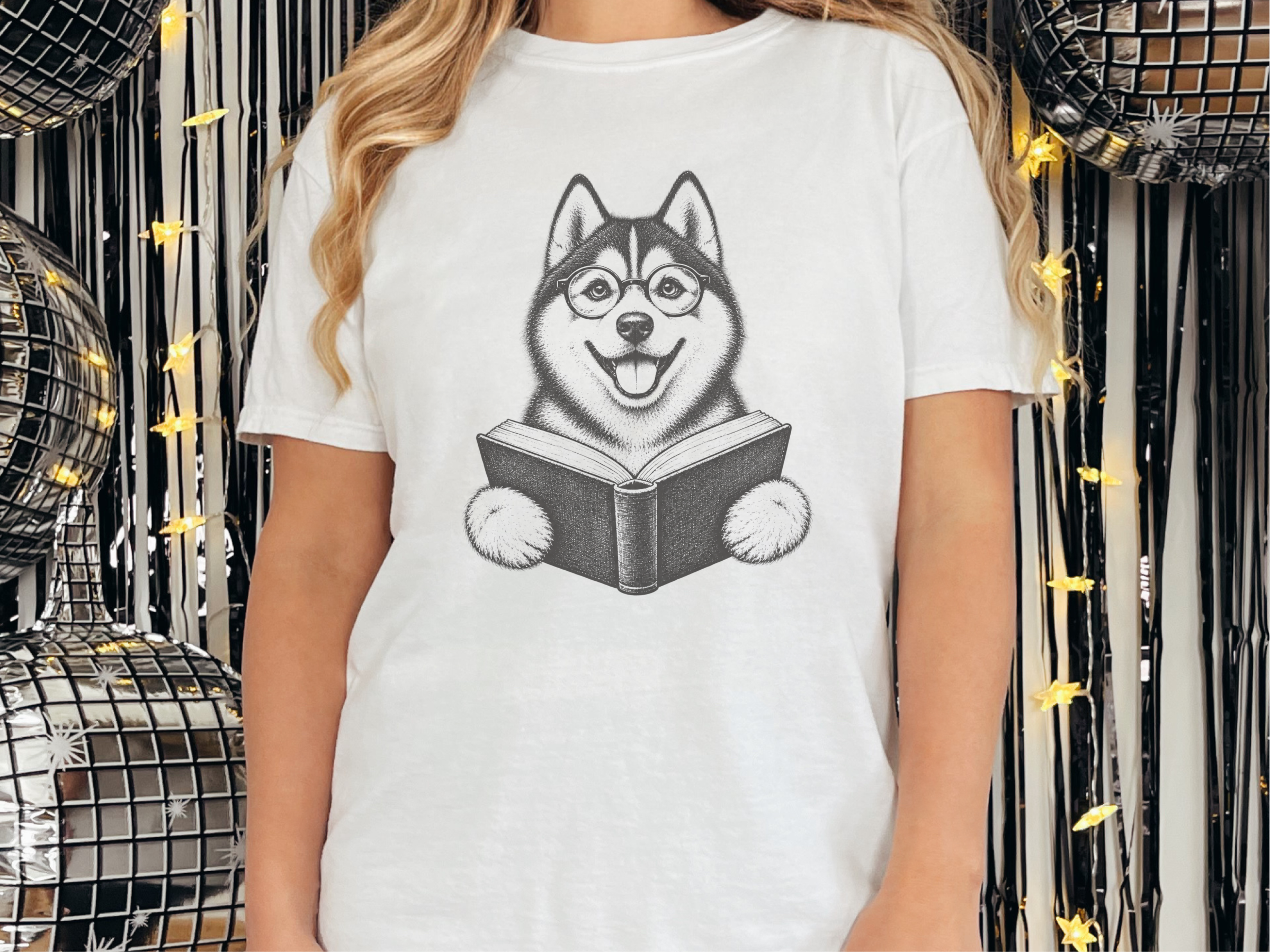 Husky Reading A Book doodle dog shirt - photo 1