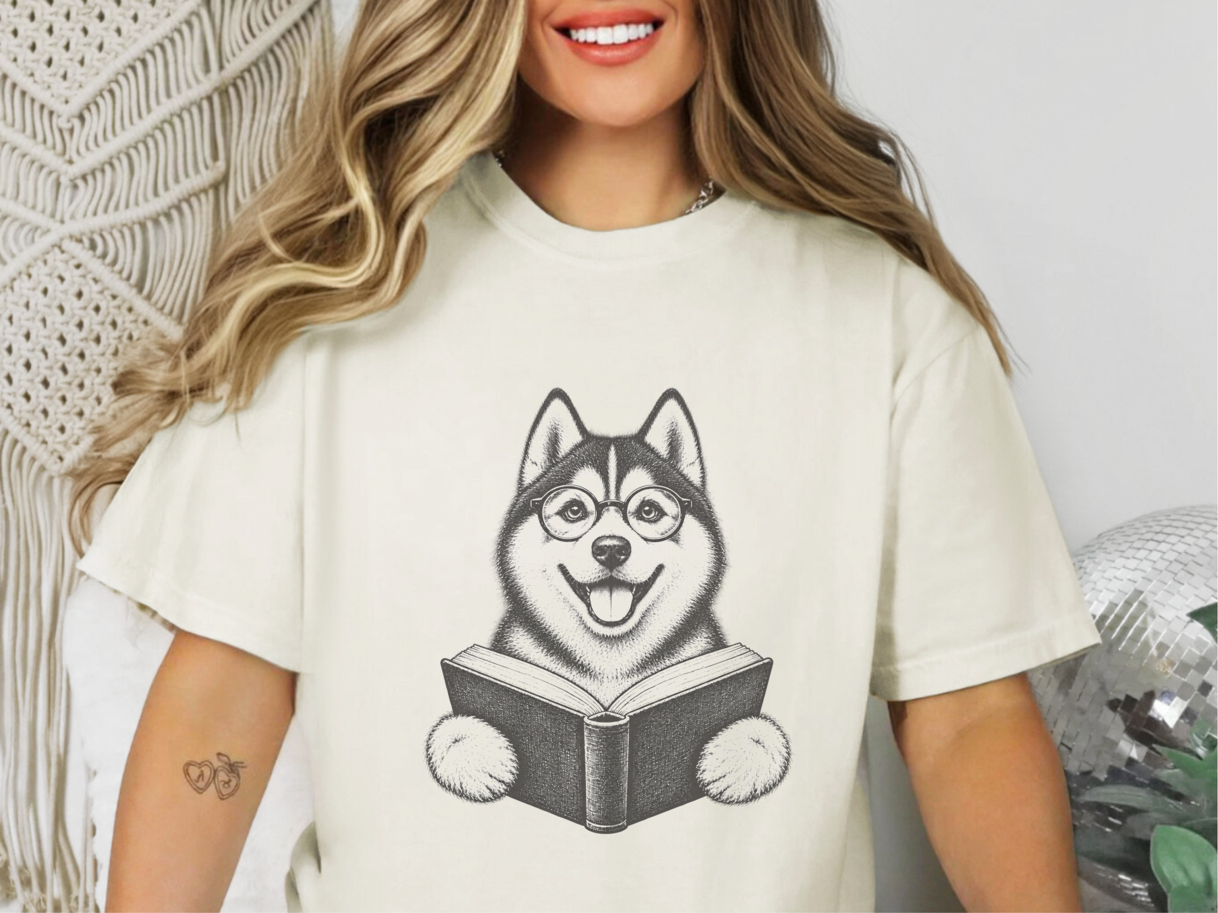 Husky Reading A Book doodle dog shirt - photo 8