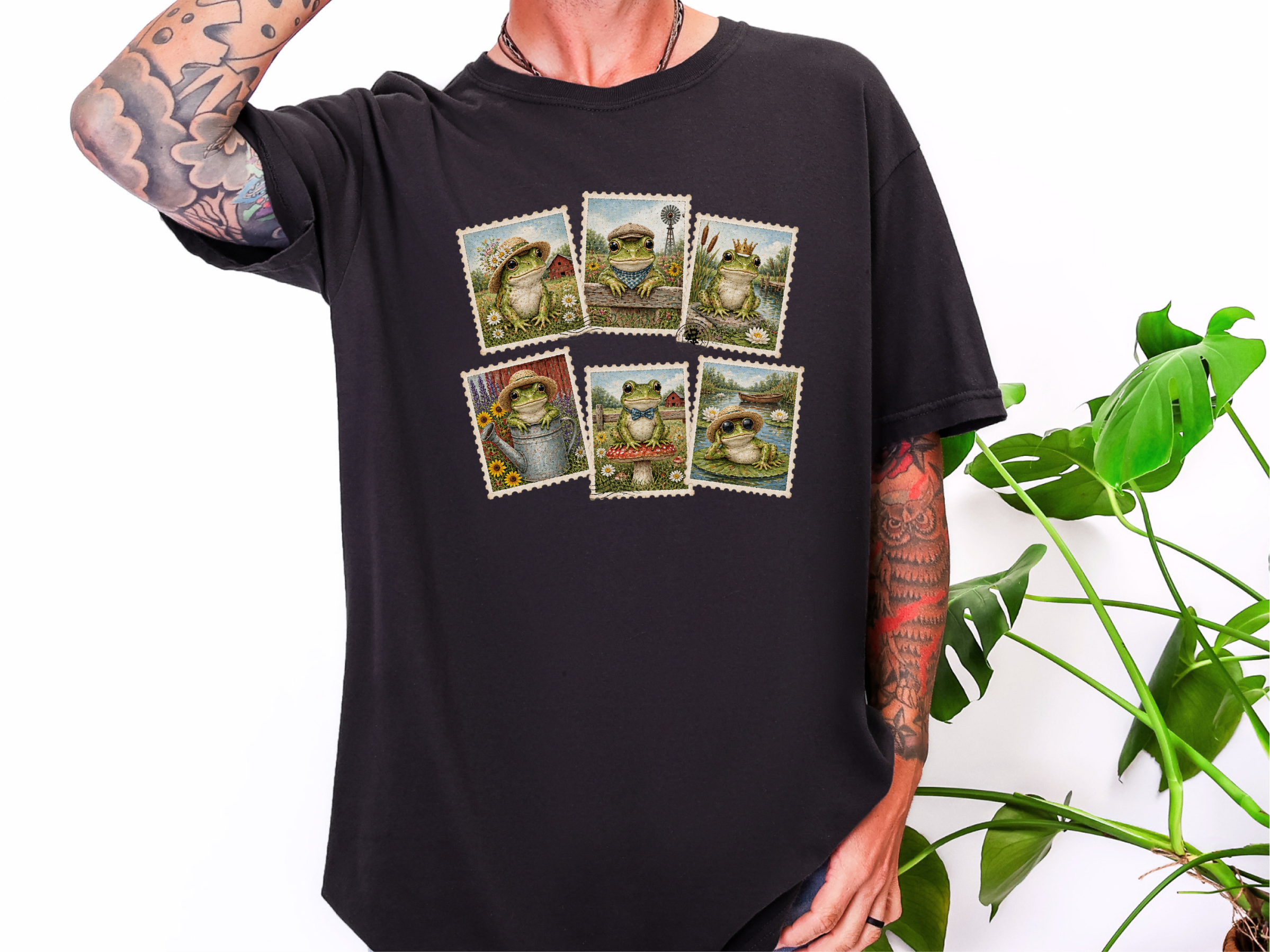 Sir Froggy Vintage Stamps funny shirt - photo 6