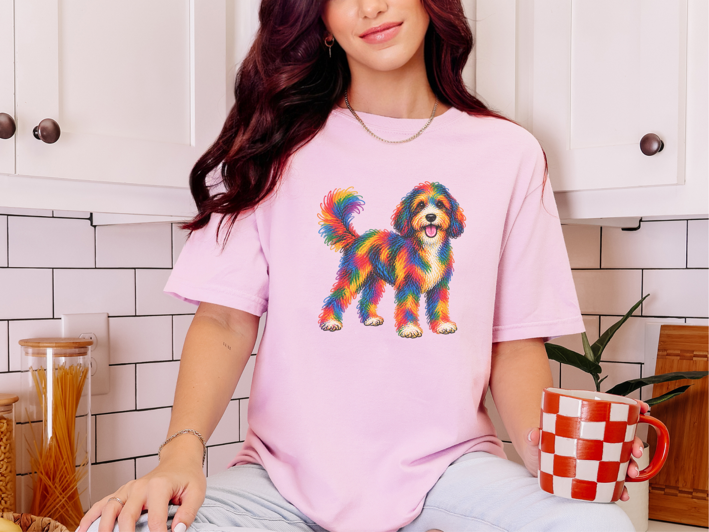 Rainbow Scribble Bernedoodle doodle dog shirt - photo 3
