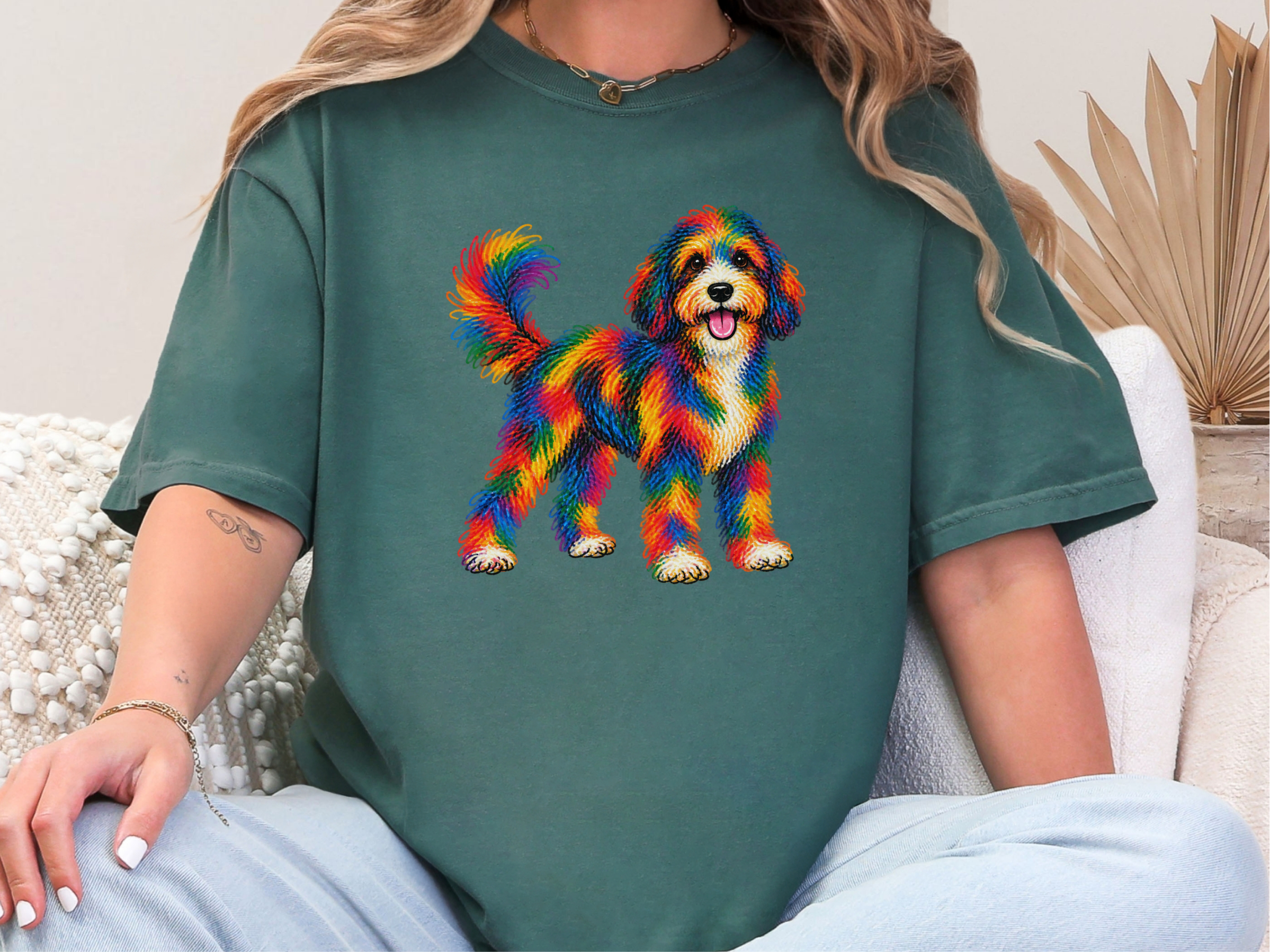 Rainbow Scribble Bernedoodle doodle dog shirt - photo 7