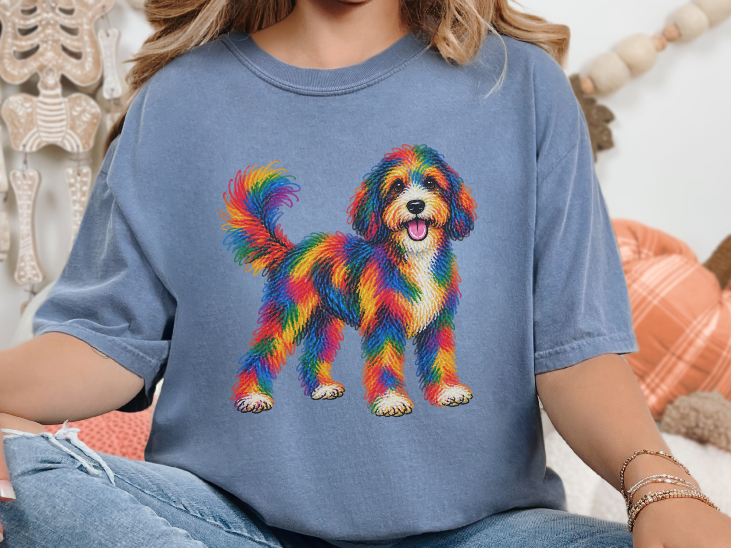 Rainbow Scribble Bernedoodle doodle dog shirt - photo 5