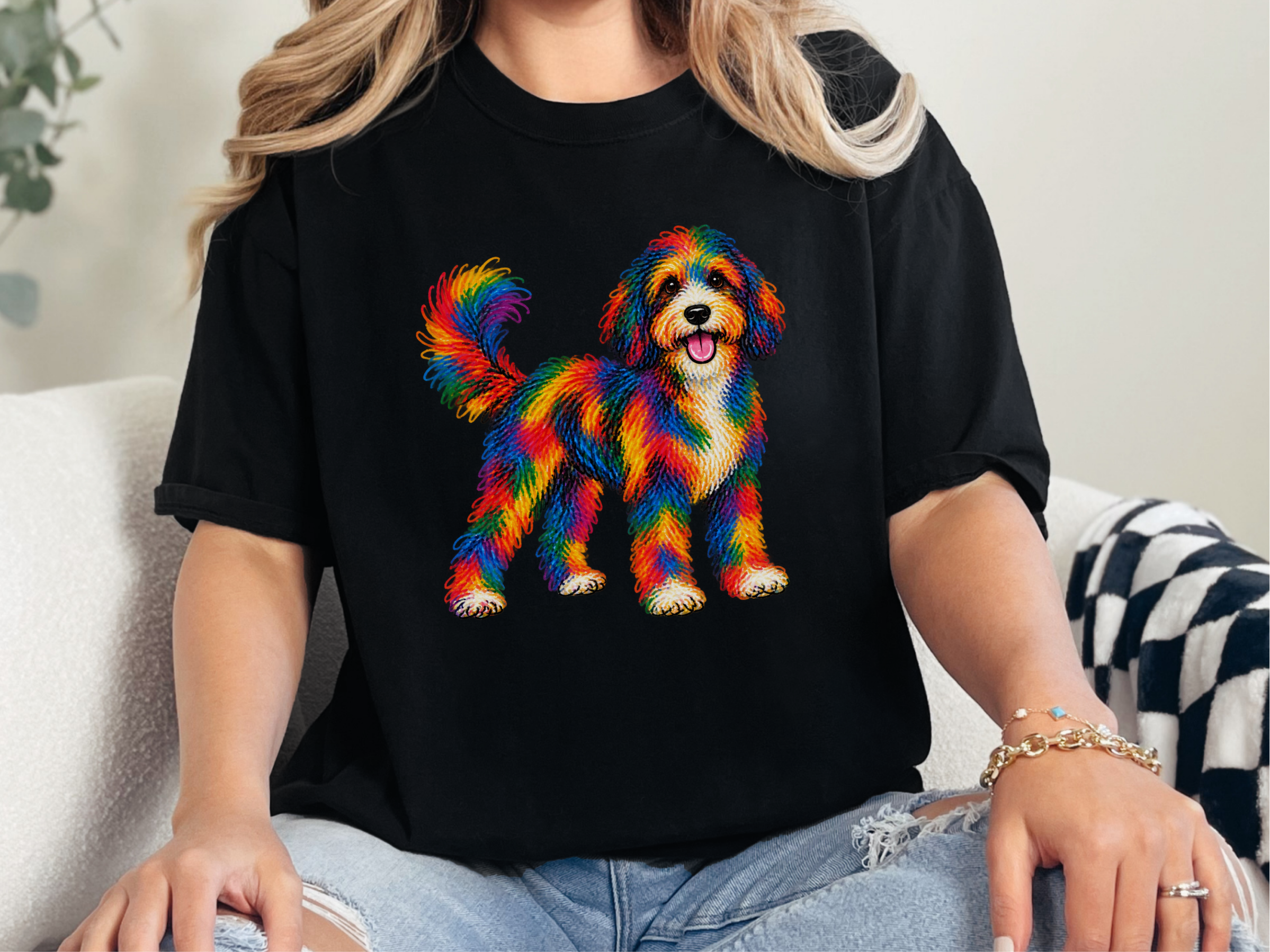 Rainbow Scribble Bernedoodle doodle dog shirt - photo 1