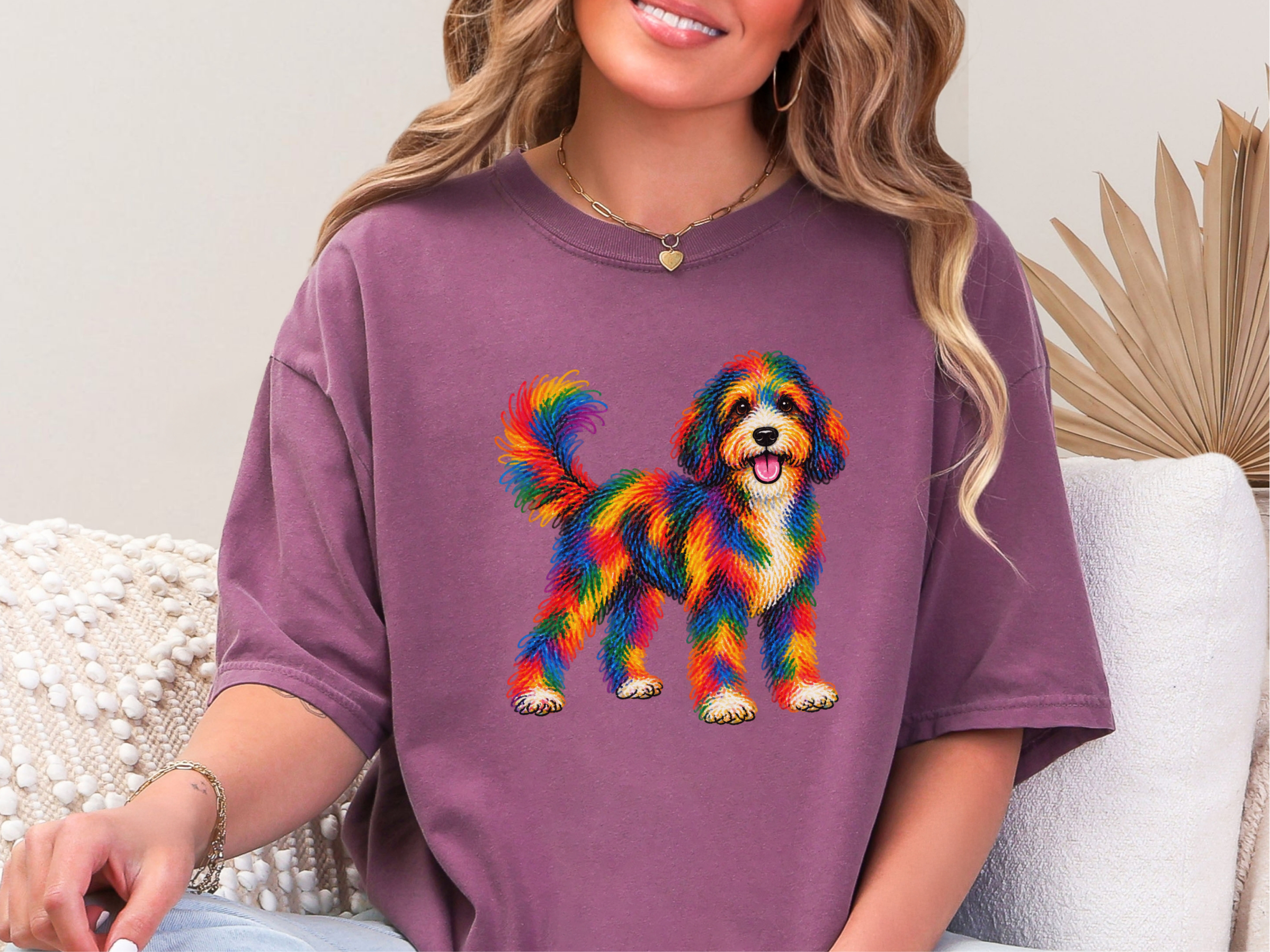 Rainbow Scribble Bernedoodle doodle dog shirt - photo 4